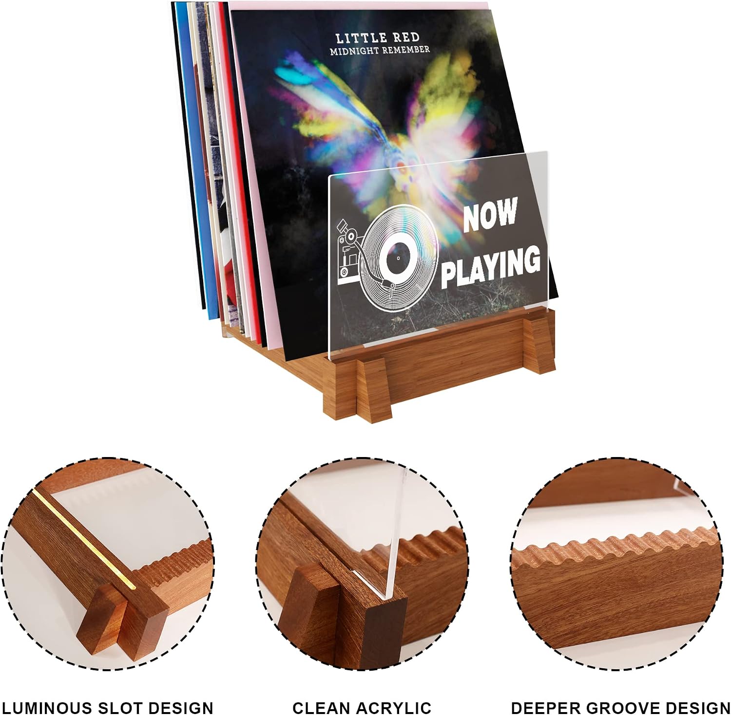 YuanDian Vinyl Record Storage, Now Playing Vinyl Record Stand | Light up Now Playing Wooden Acrylic Holder Shelf, Vinyl