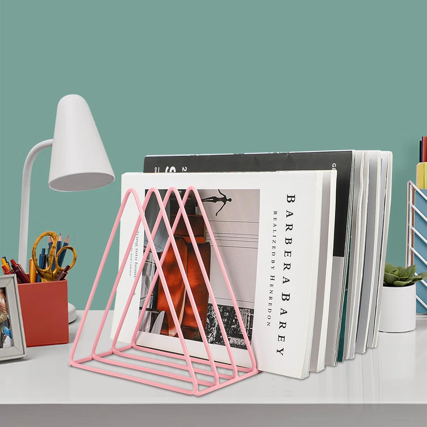 Vinyl Record Holder Storage, 9 Slot Metal Magazine Book Album Display Rack, Stylish Triangle Desktop File Sorter
