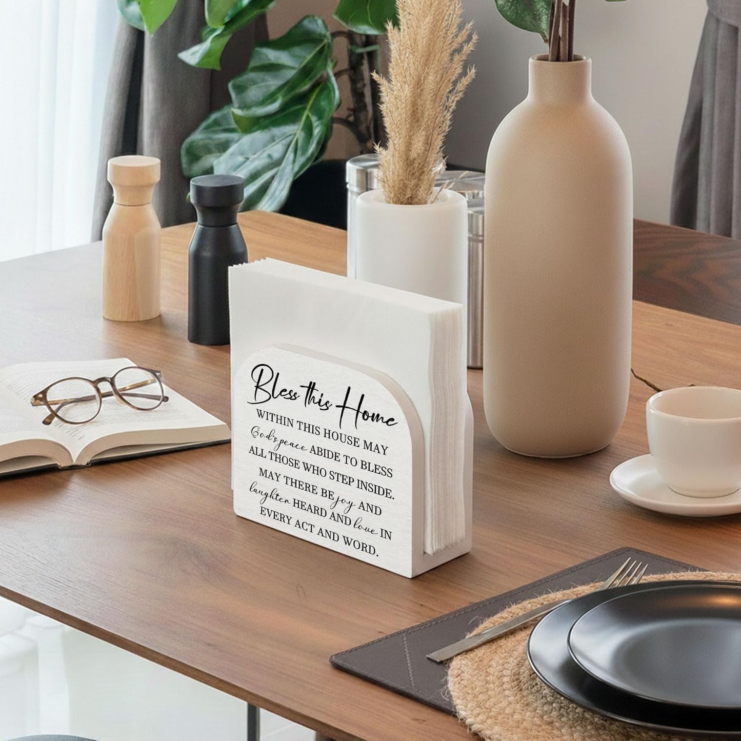 Wood Napkin Holder / Bless This Home