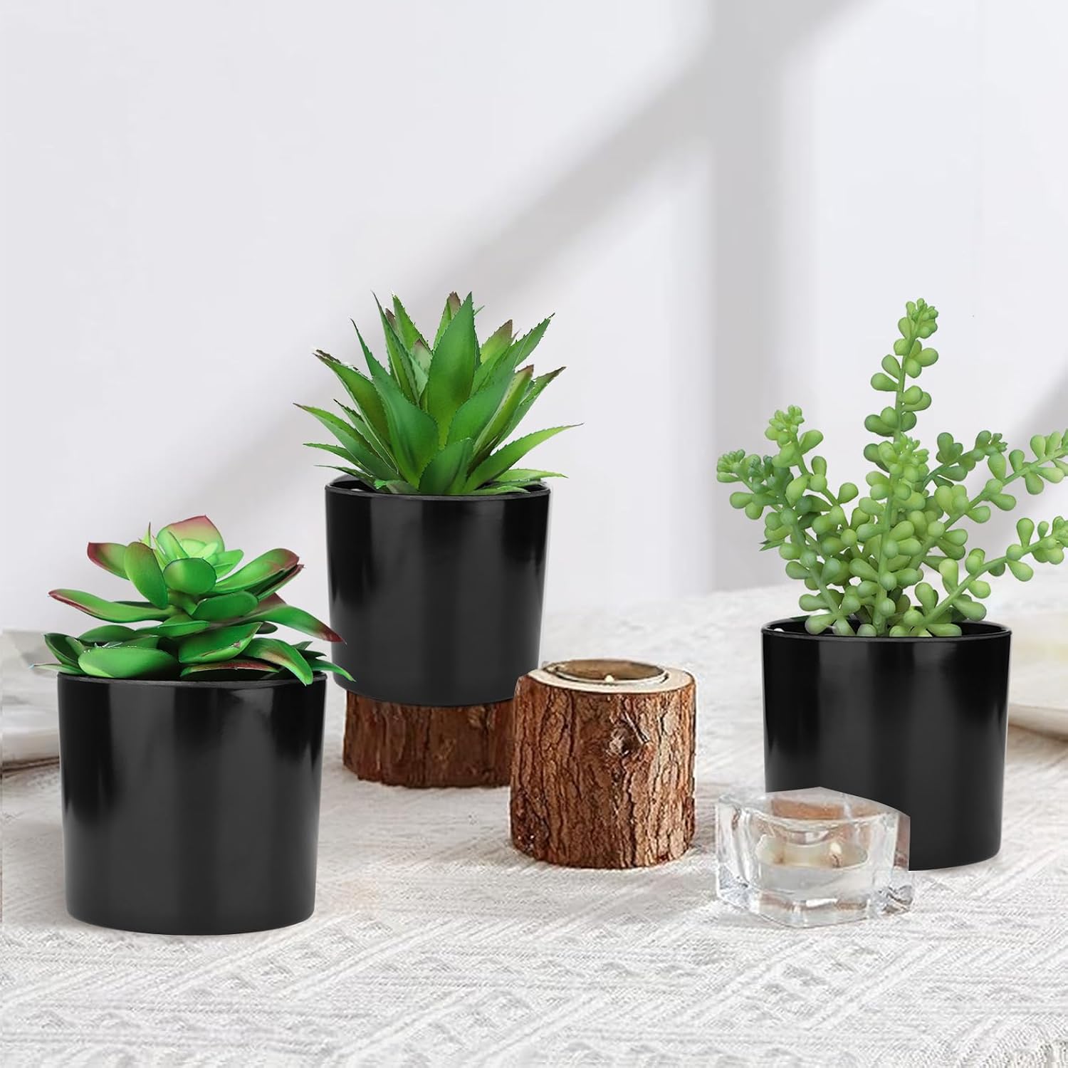Artificial Succulents Faux Potted Plant Decor / Faux Plants-black