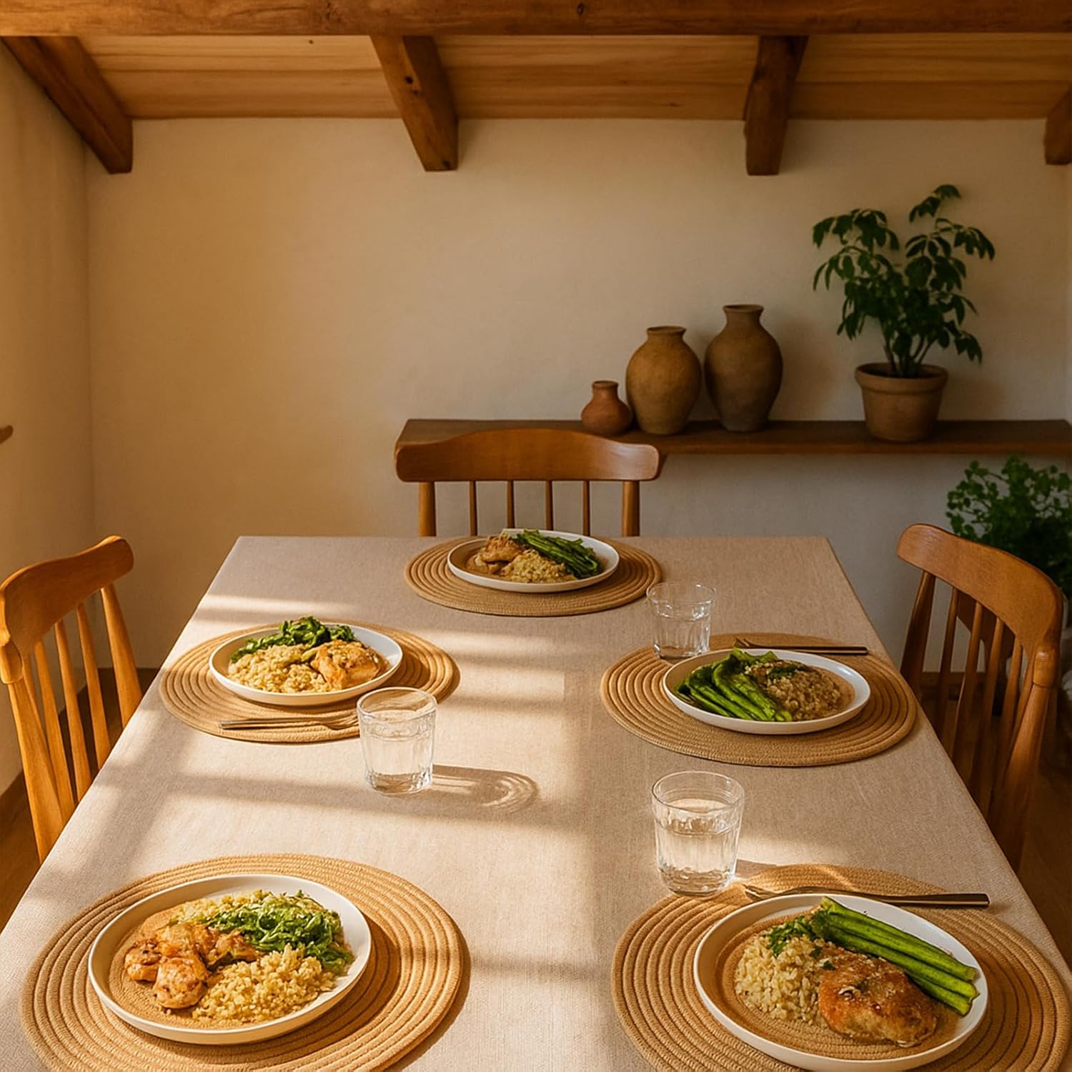 Round Woven Placemats Set of 8 Heat Resistant Placemats 13.5 Inches Farmhouse Cotton Rope Place Mats for Dining Tables