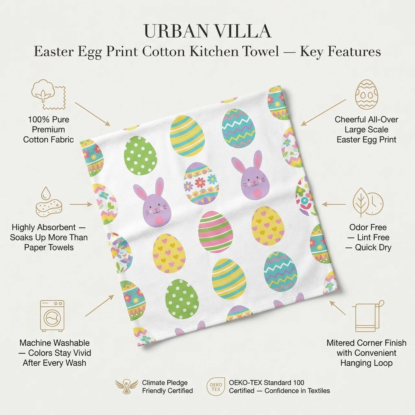 Urban Villa Kitchen Towels Cotton Dish Towels 20”x30” (Set of 6) Egg Print