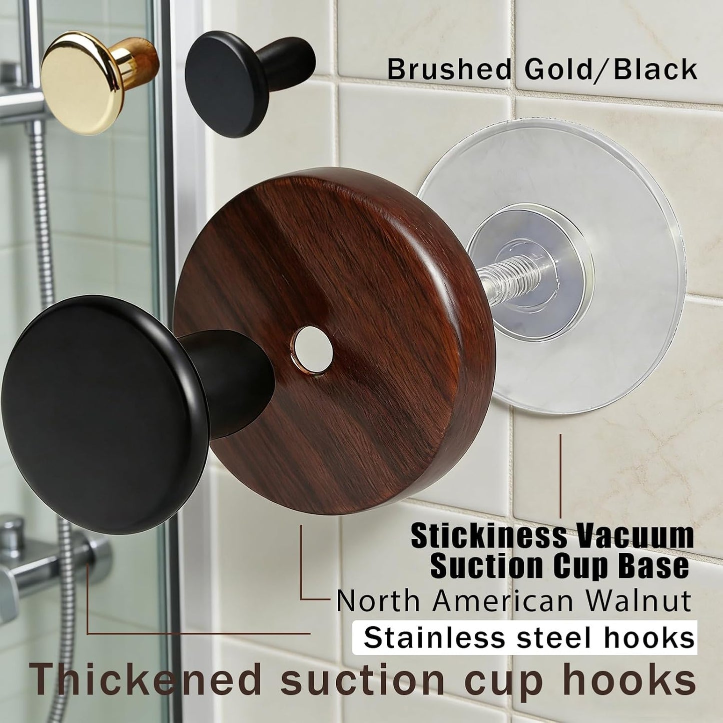 Suction Cup Hooks / Walnut Wood