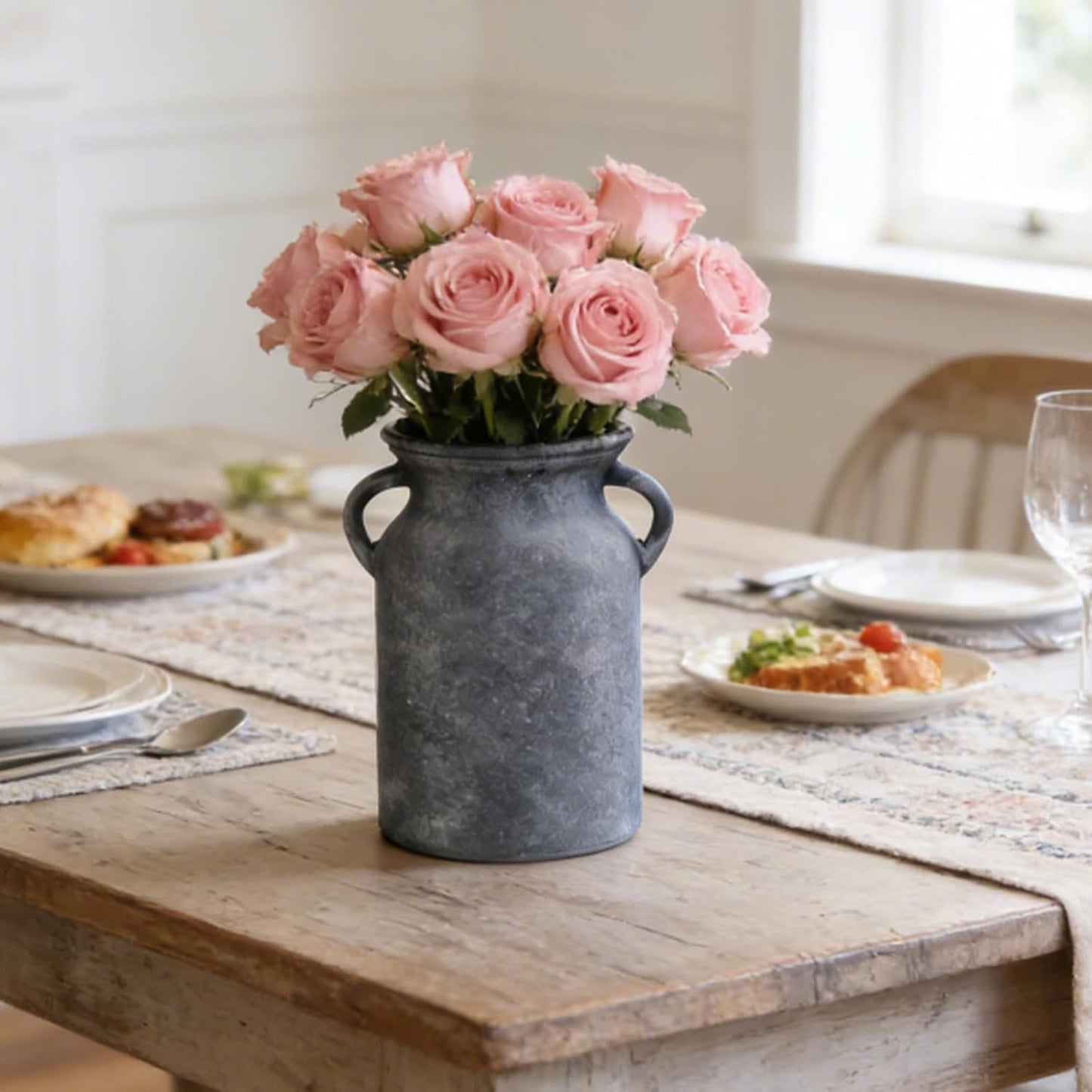 Glass Vase / Rustic Imitation Ceramic Flower Vase / Black / 8 Inch