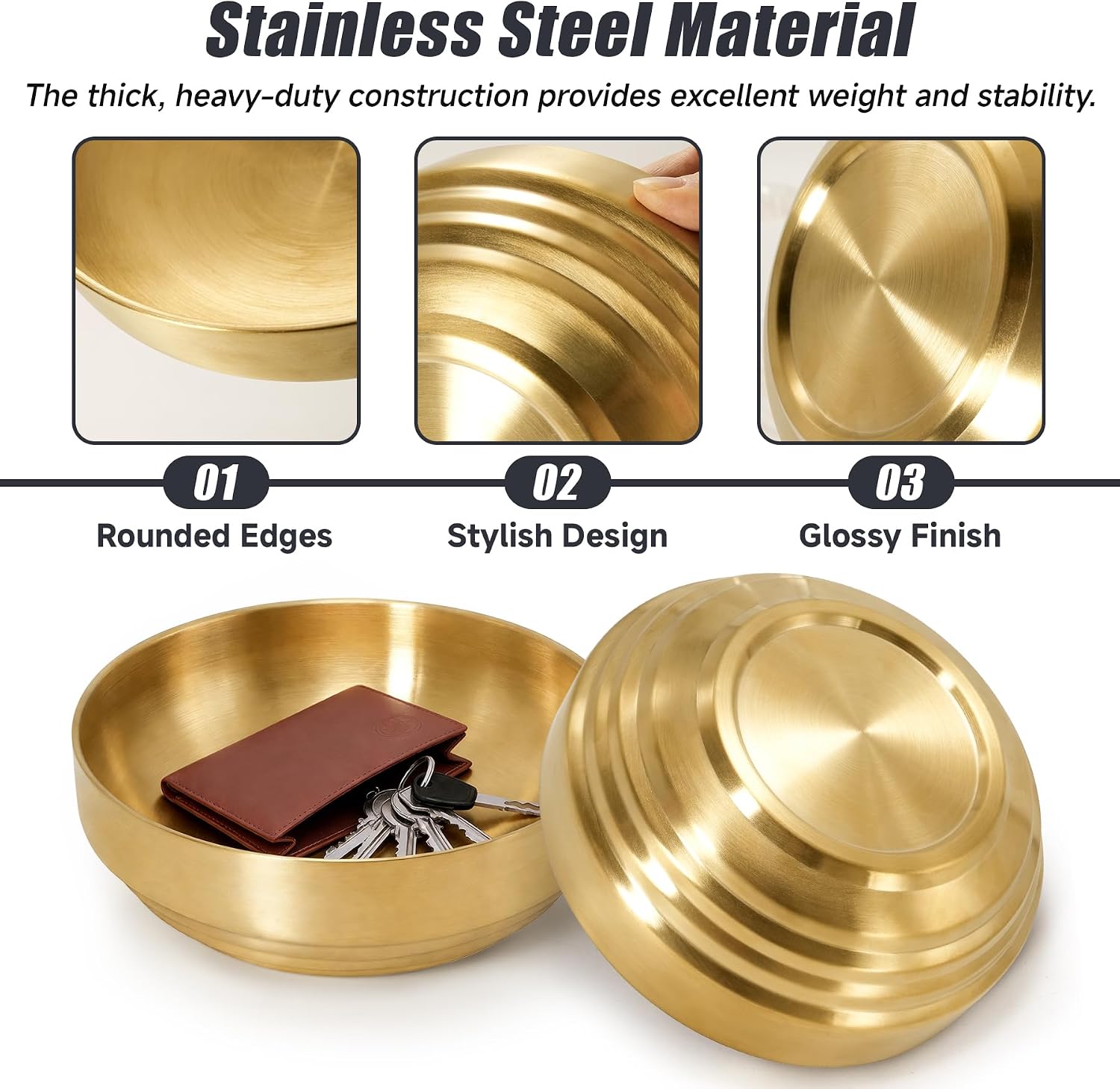 7.4" Decorative Bowl Key Bowl Stainless Steel Fruit Bowl Modern Stylish Metal Centerpiece / Gold