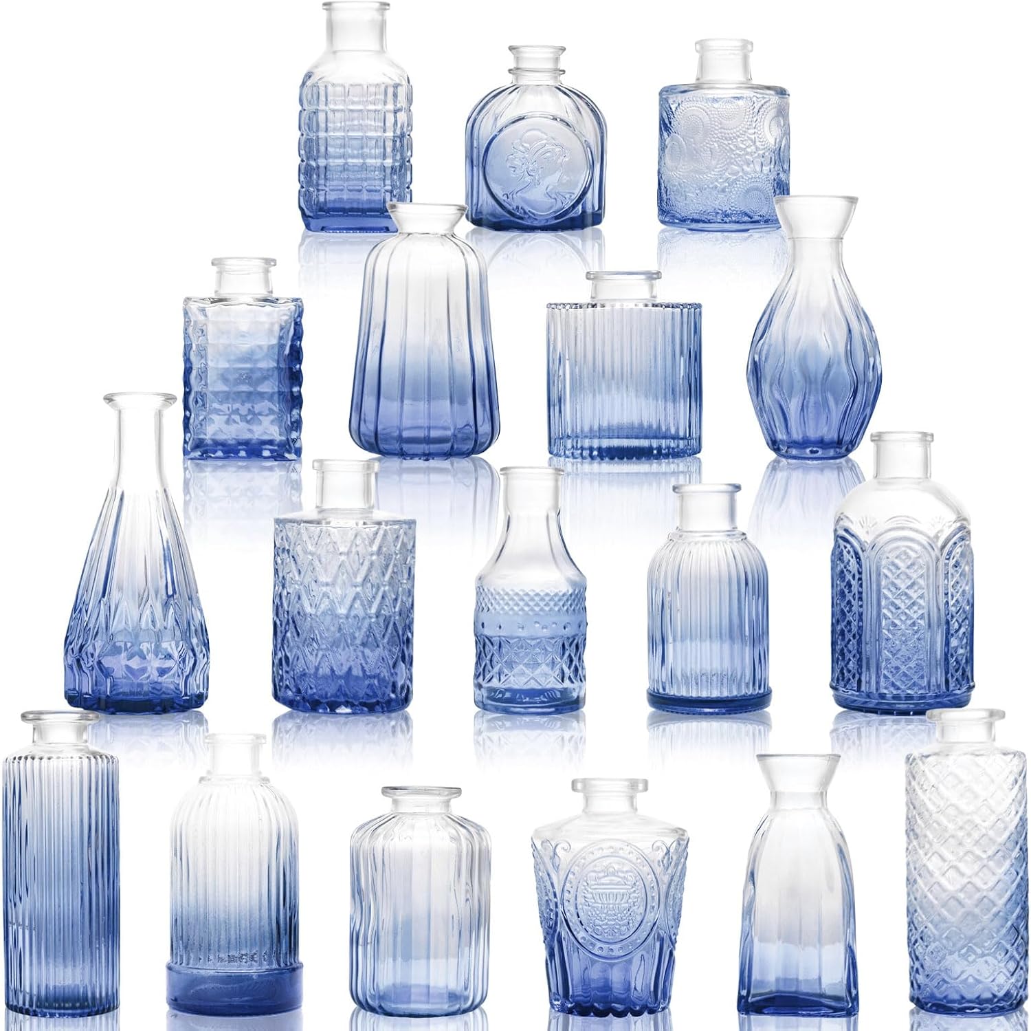 Glass Vase / Petal Petite Small Glass Bud Vase / Blue / Set of 18