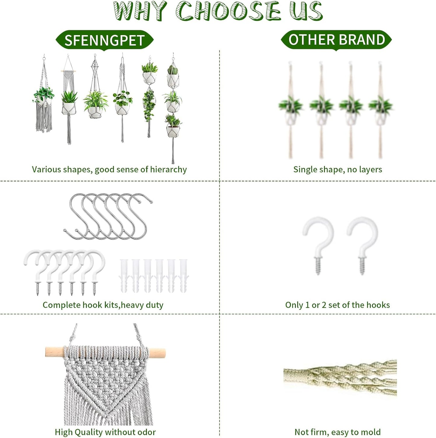 Macrame Plant Hangers / Gray / Set of 6