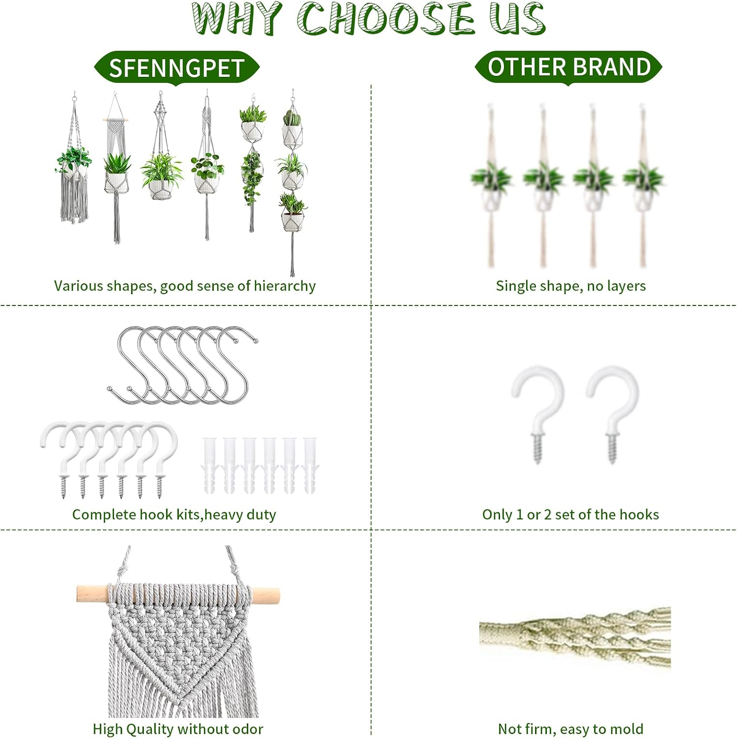 Macrame Plant Hangers / Gray / Set of 6