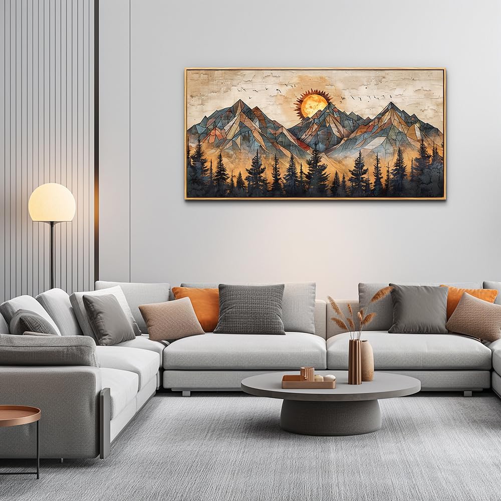 Wood Framed Wall Art / 40"L x 20"W / Abstract Mountain Wood Framed