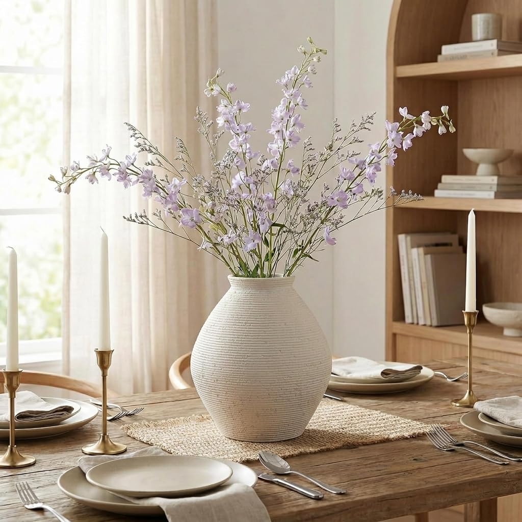 Rustic Ribbed Textured Floor Vase / Off-white-11.8 Inch Large / 11.8 Inch