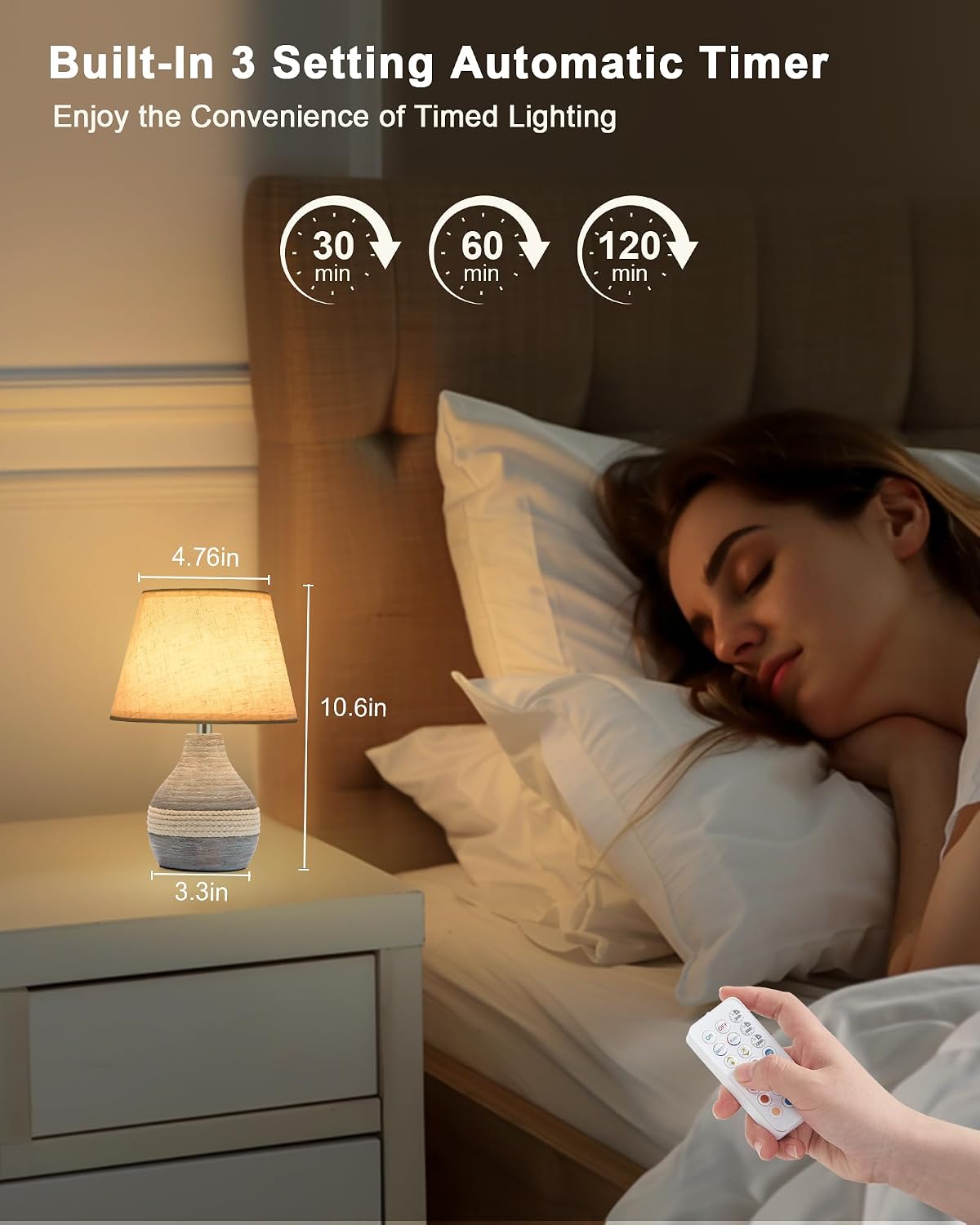 UMEXUS 10" Small Ceramic Cordless Table Lamp, Rechargeable Battery, Coastal | Timer, Dimmer, Linen Shade, Remote