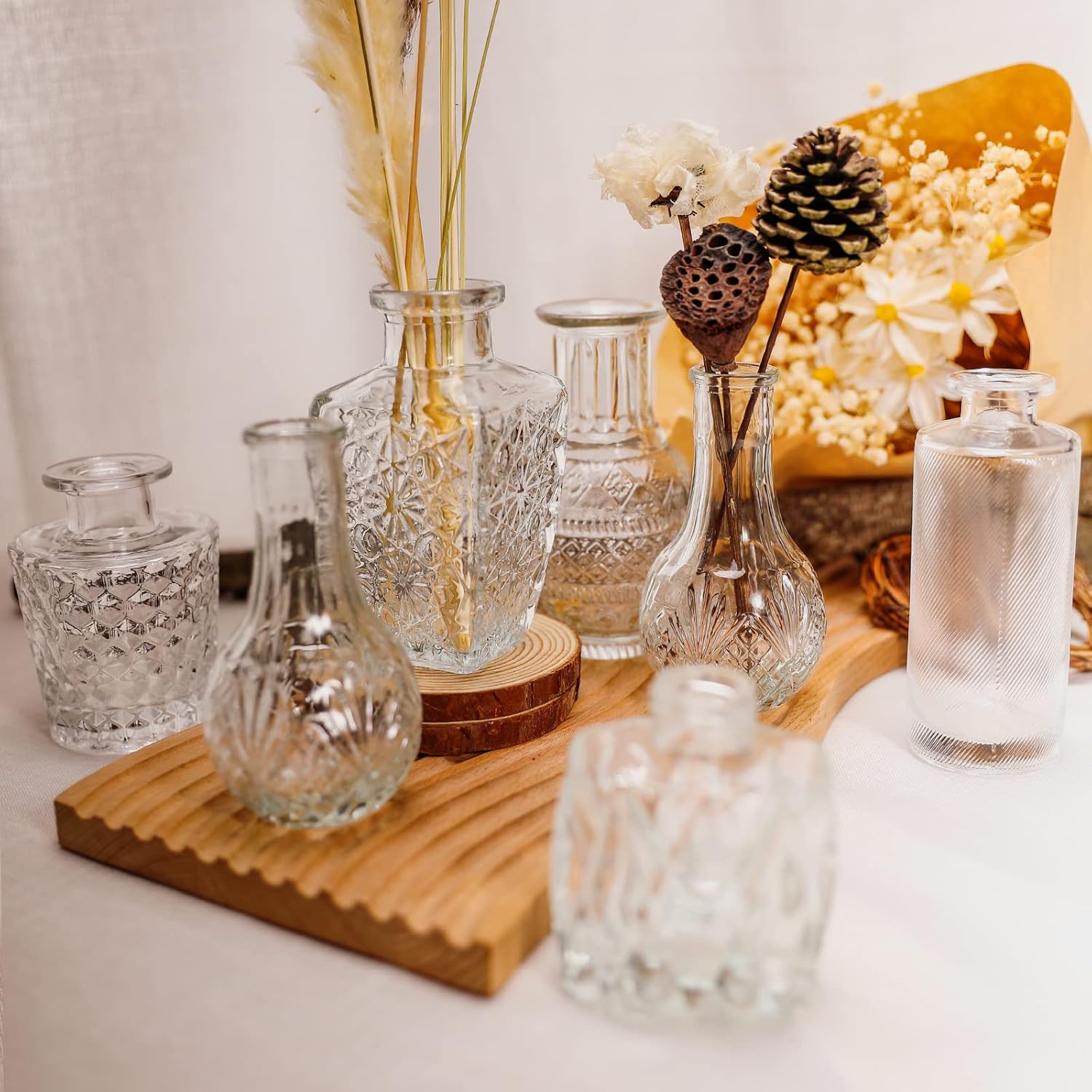 Glass Bud Vase Set / Clear / Set of 16