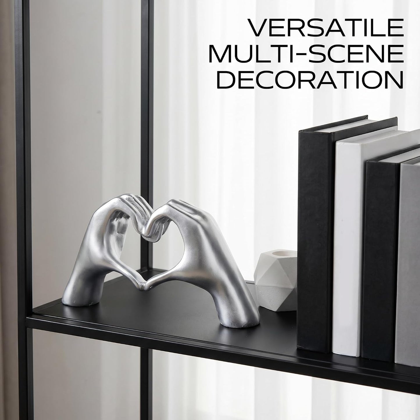 Heart Hands Sculpture Small Shelf Decor Items Resin Love Hand Statue Aesthetic Heart Decor / Silver