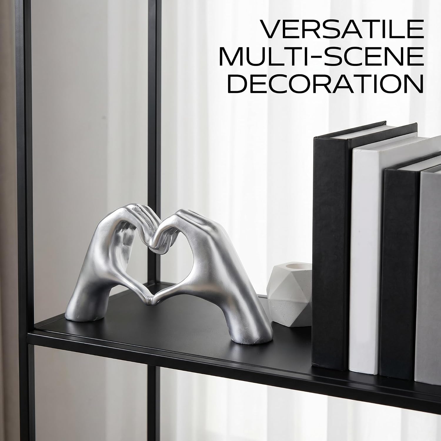 Heart Hands Sculpture Small Shelf Decor Items Resin Love Hand Statue Aesthetic Heart Decor / Silver