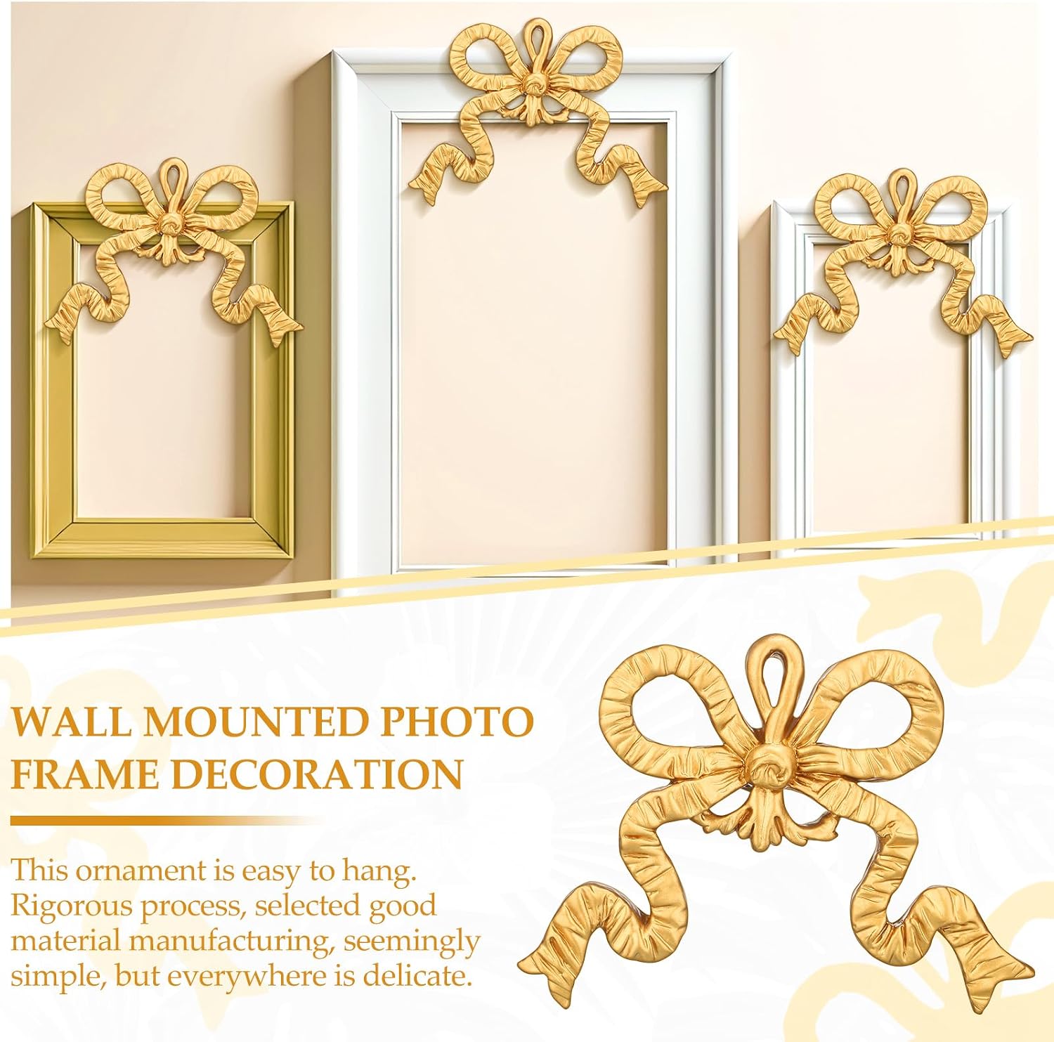Bow Decoration Golden Wall Hanging Golden Bow Knot Wall Craft Carved Resin Bowknot / Set of 3
