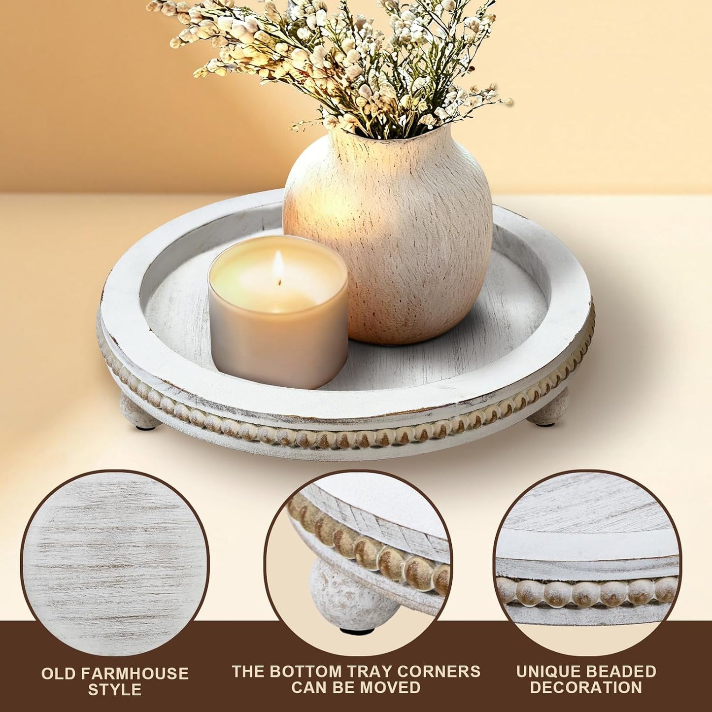Farmhouse Small Decorative Trays / Antique White