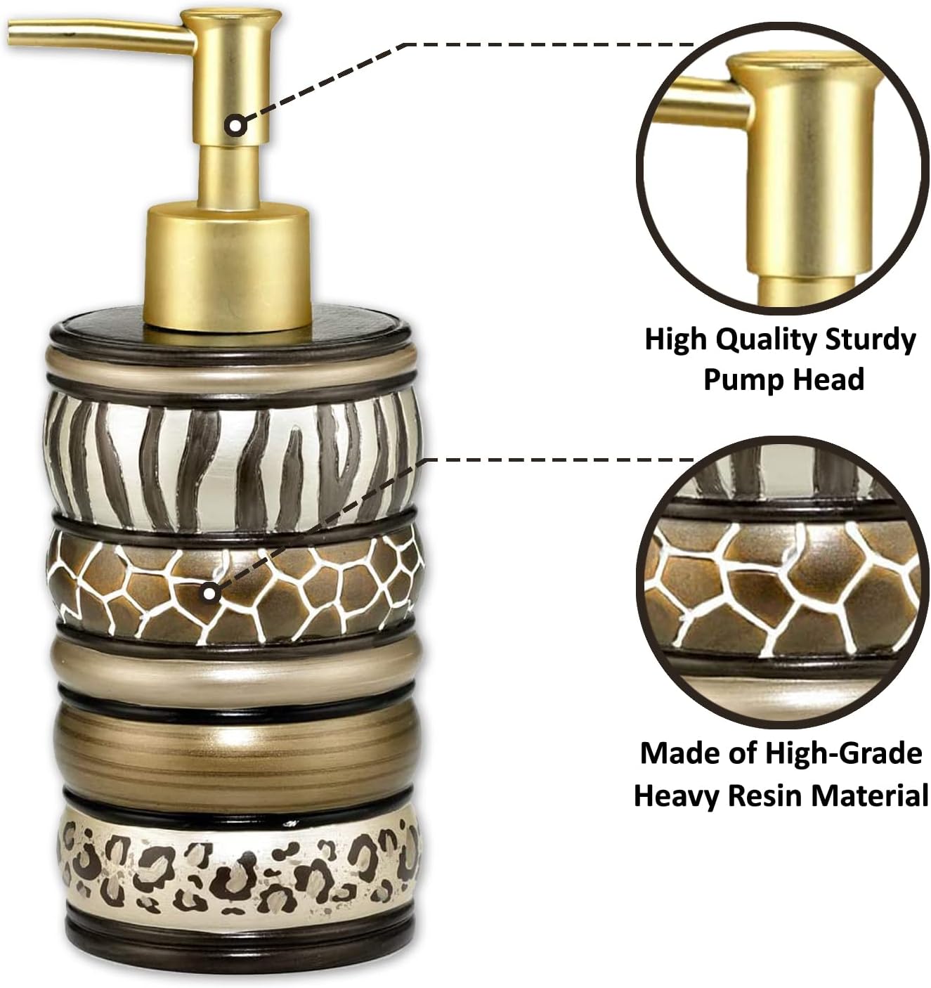 Zahari Home 4pc Safari Stripes Stylish Bathroom Accessories Set Hand Soap Dispenser, Tumbler, Tooth Brush Holder and