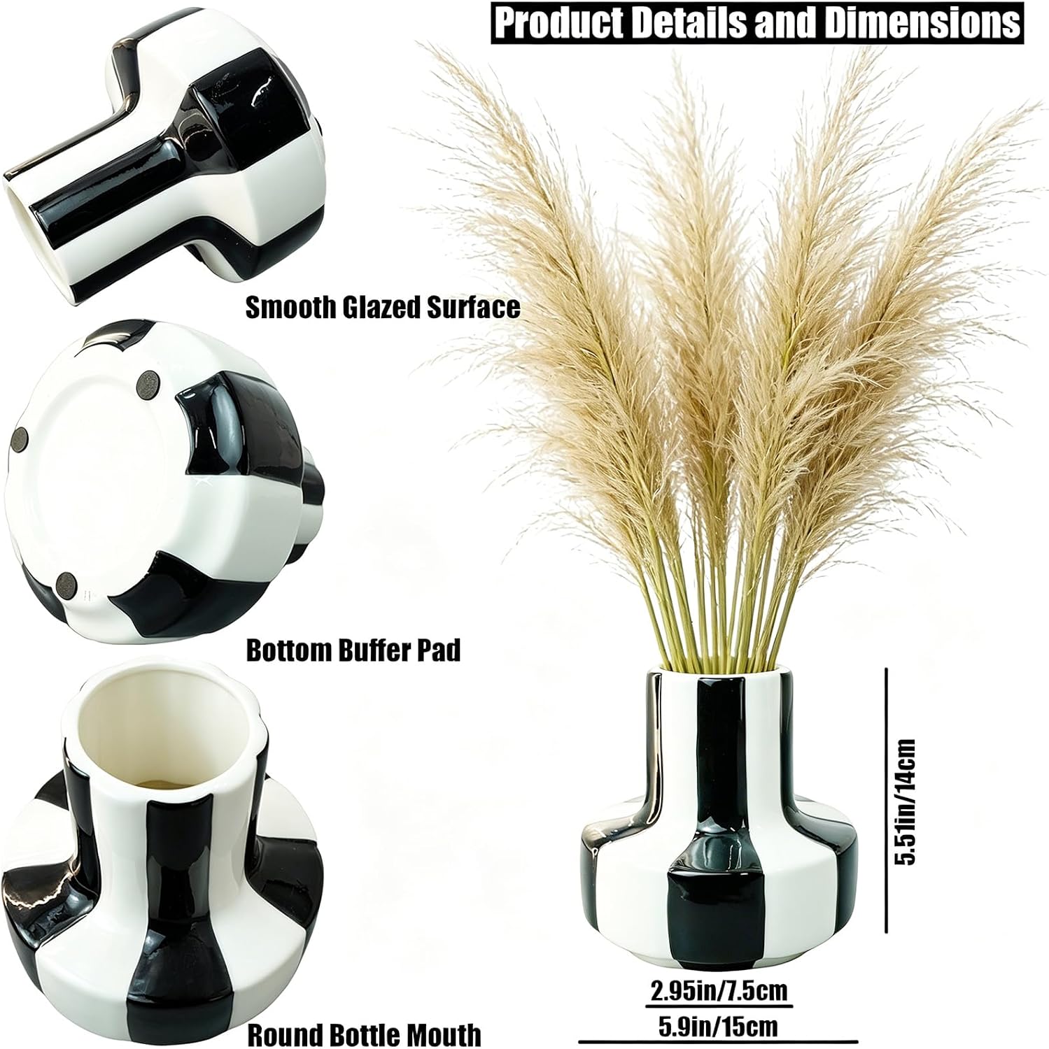 Striped Ceramic Vases / Black / 5.5 Inch