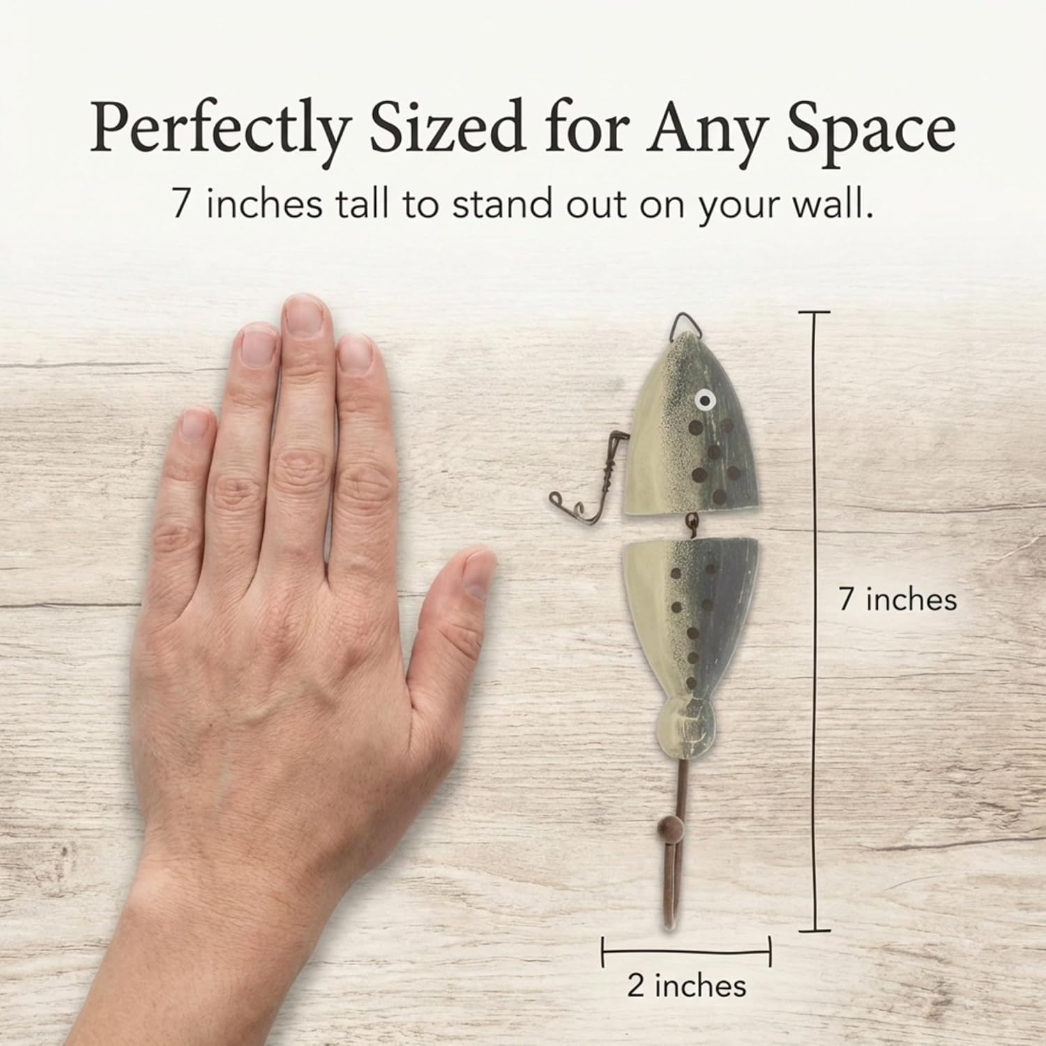 Wooden Fish Lure Wall Hooks / Green / 7 x 2 / Set of 4