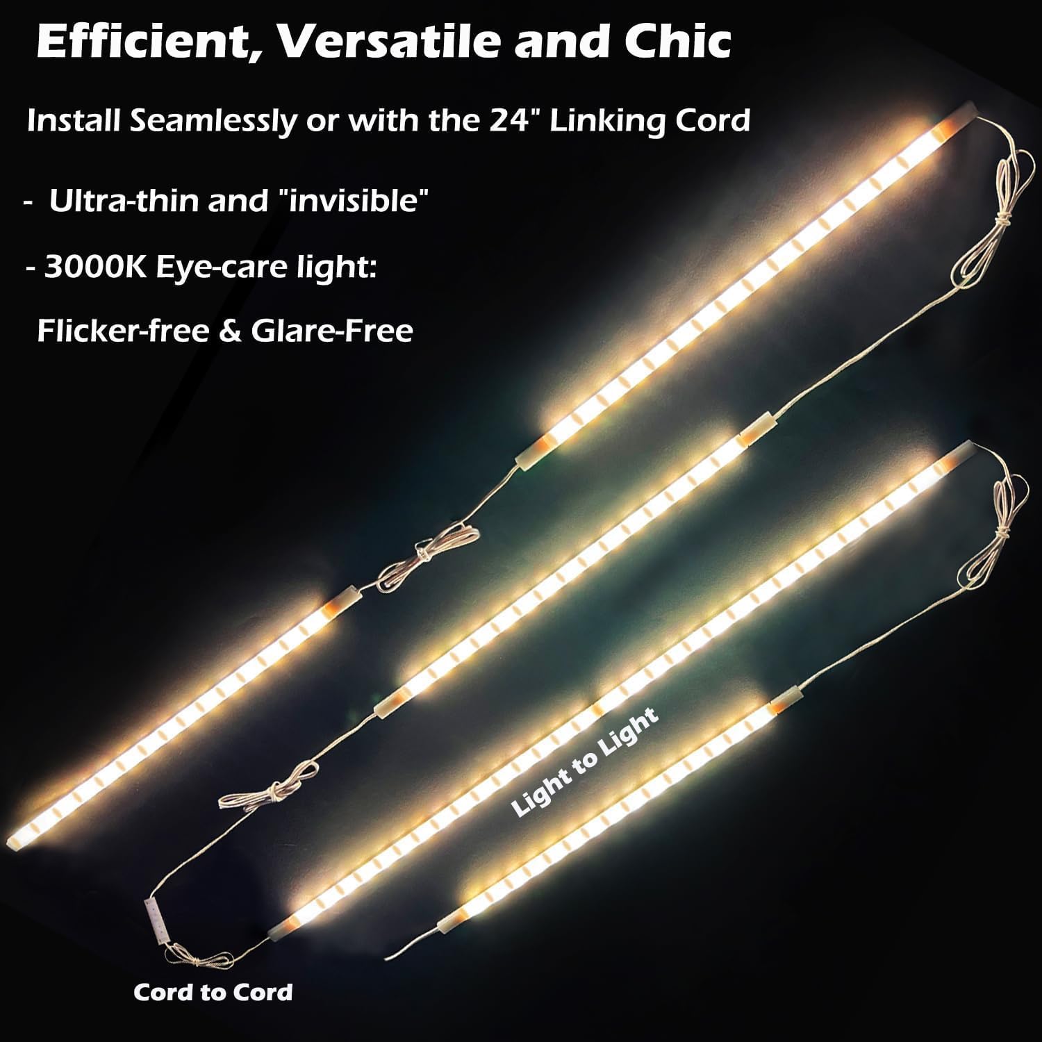 Cefrank Under Cabinet Lighting, 6-Pack 12" Linkable LED Light Bars 3000K | Warm White 1200LM • Plug-in • CRI90+ •