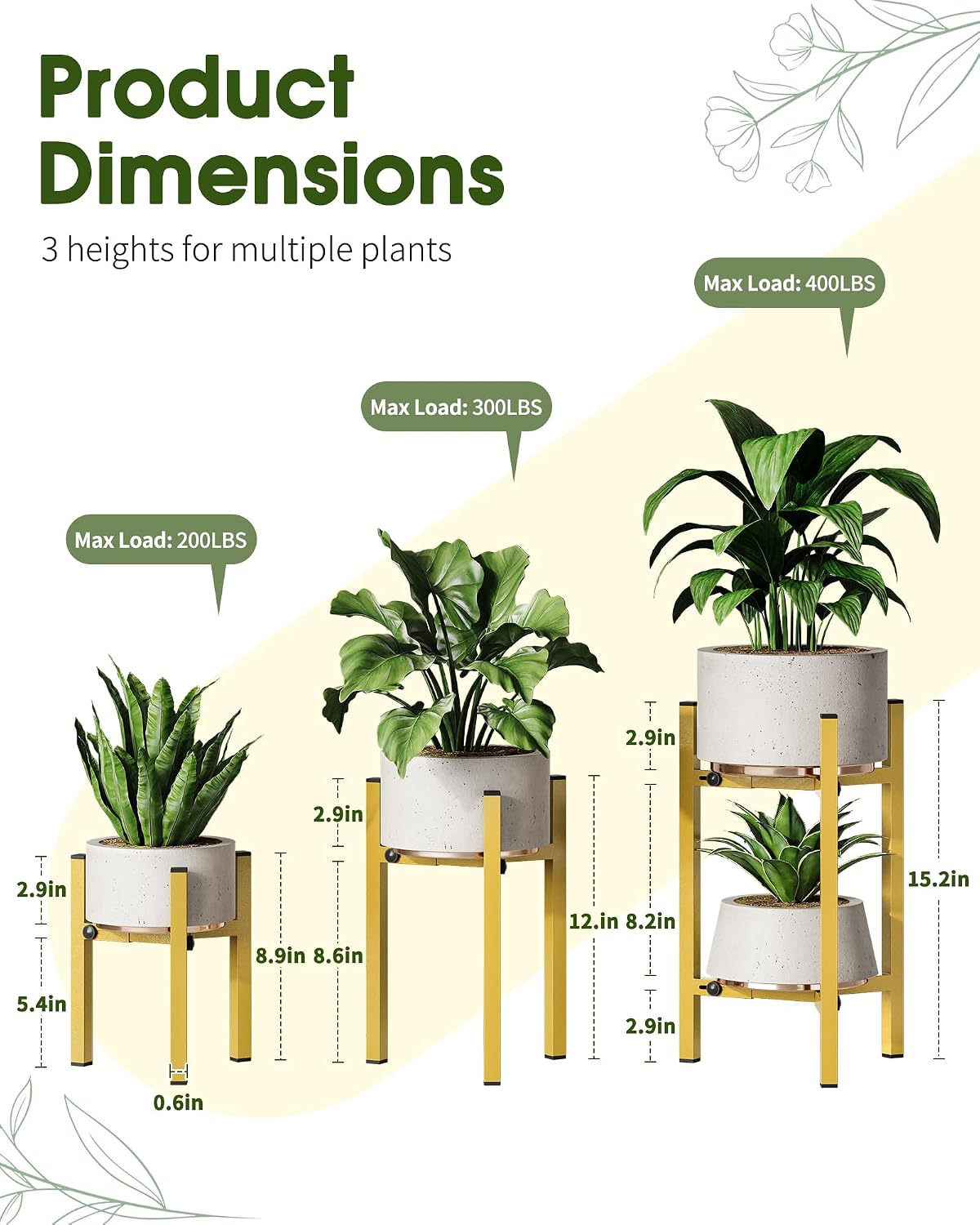 3 Pack Plant Stand Indoor Adjustable, Metal Modern Indoor Plant Stand, Heavy Duty Single Plant Stands Outdoor Corner