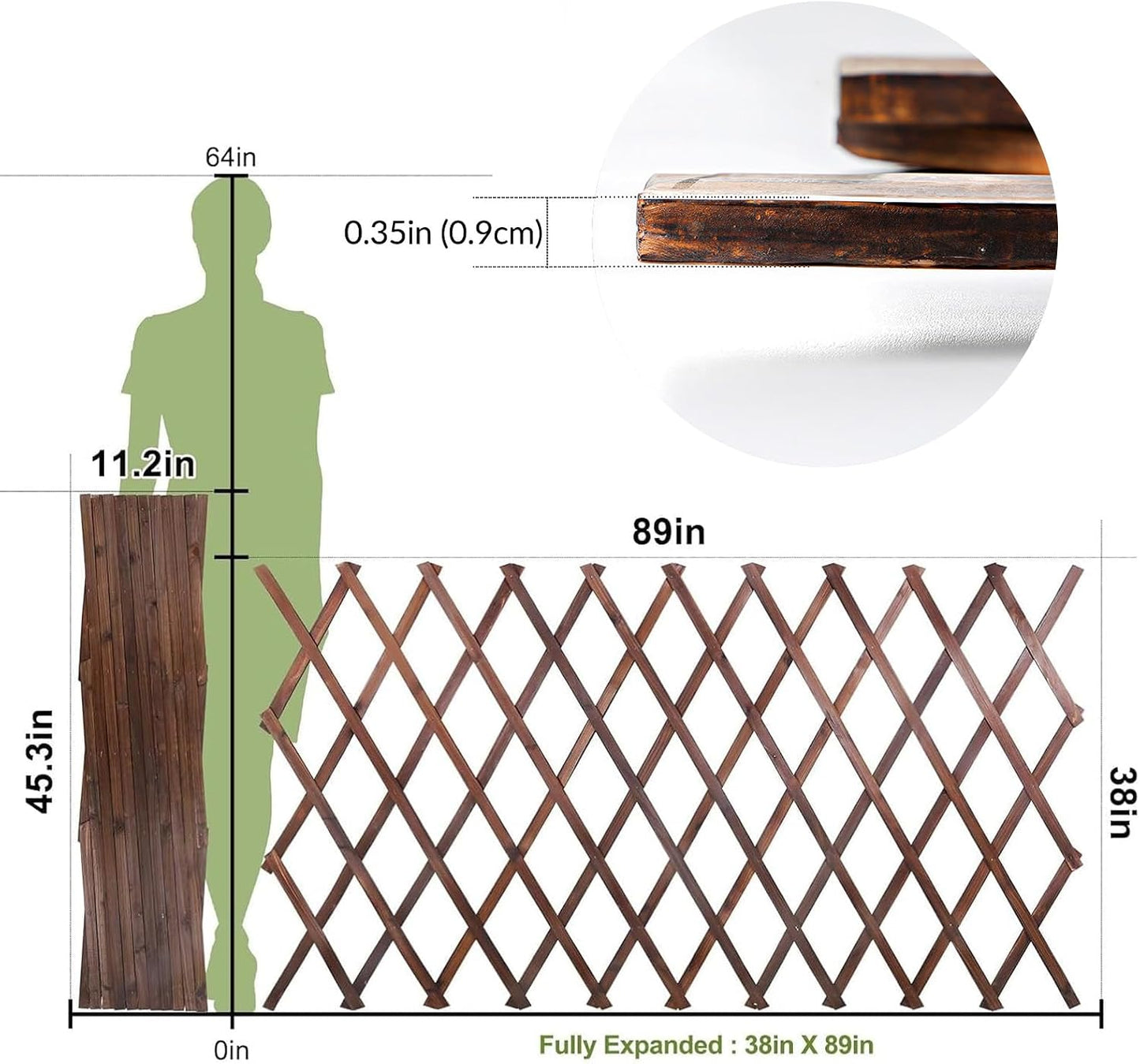 Expandable Garden Trellis, 38" x 89" Large Wooden Lattice Fence Wall Panel Lattice Trellis for Climbing Plants Outdoor