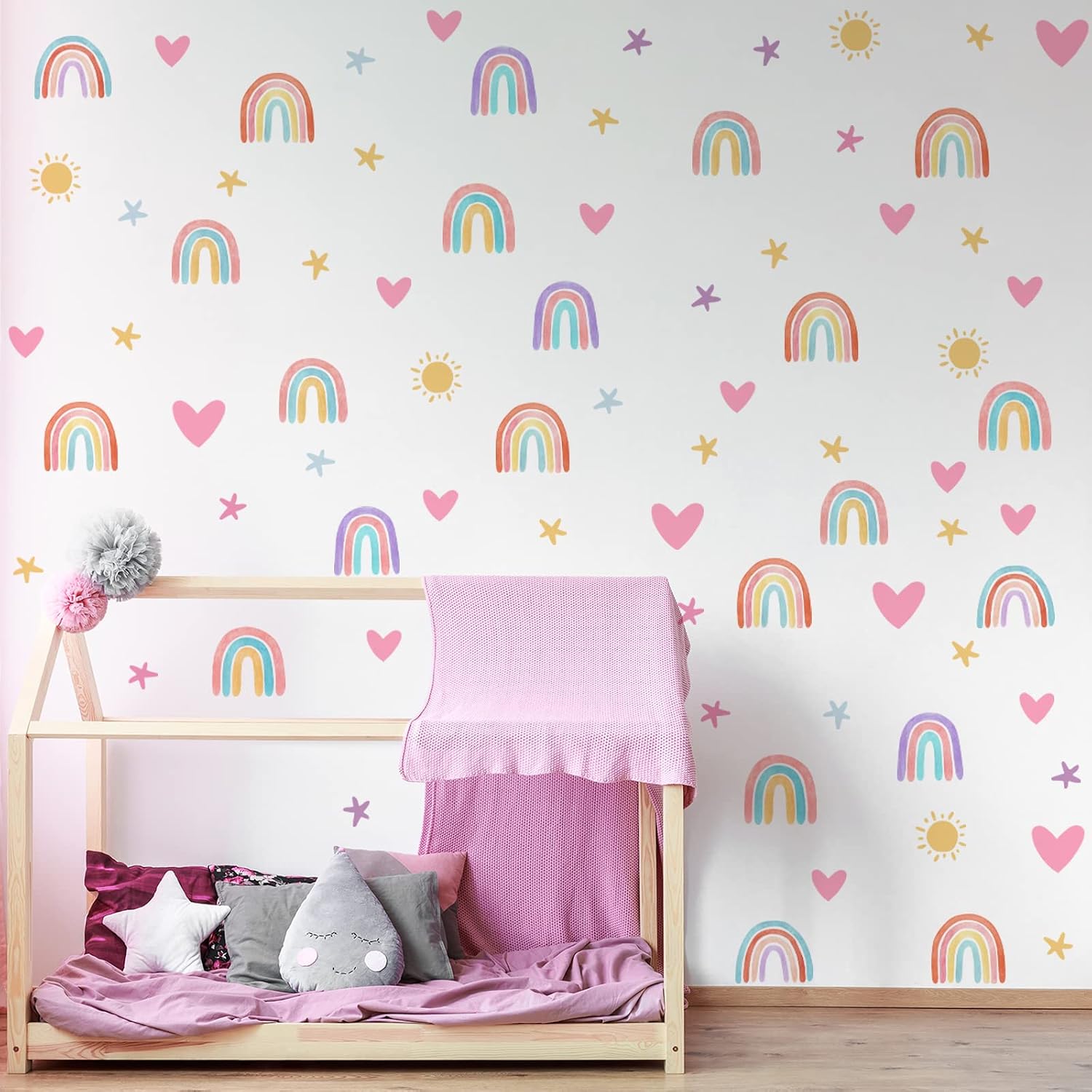 Rainbow Wall Decor Stickers Small Rainbow Decal Watercolor Heart Star Sun Wall / Luminous Blue