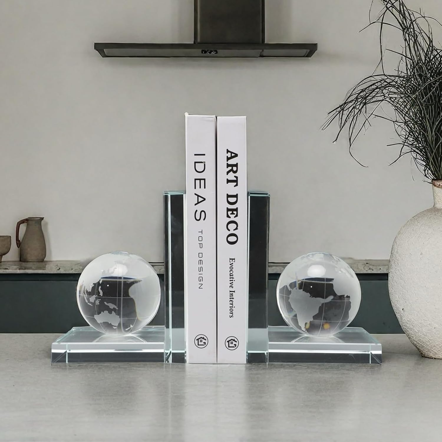 Home Decorative Earth Crystal Bookends for Heavy Book Elegant Glass Bookshelf Room Office Desk Decor