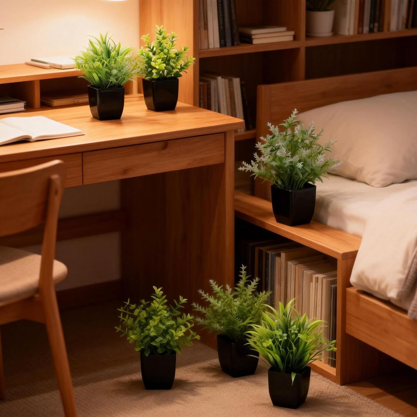 Fake Plants / Small Potted Artificial Greenery Decor / Set of 6
