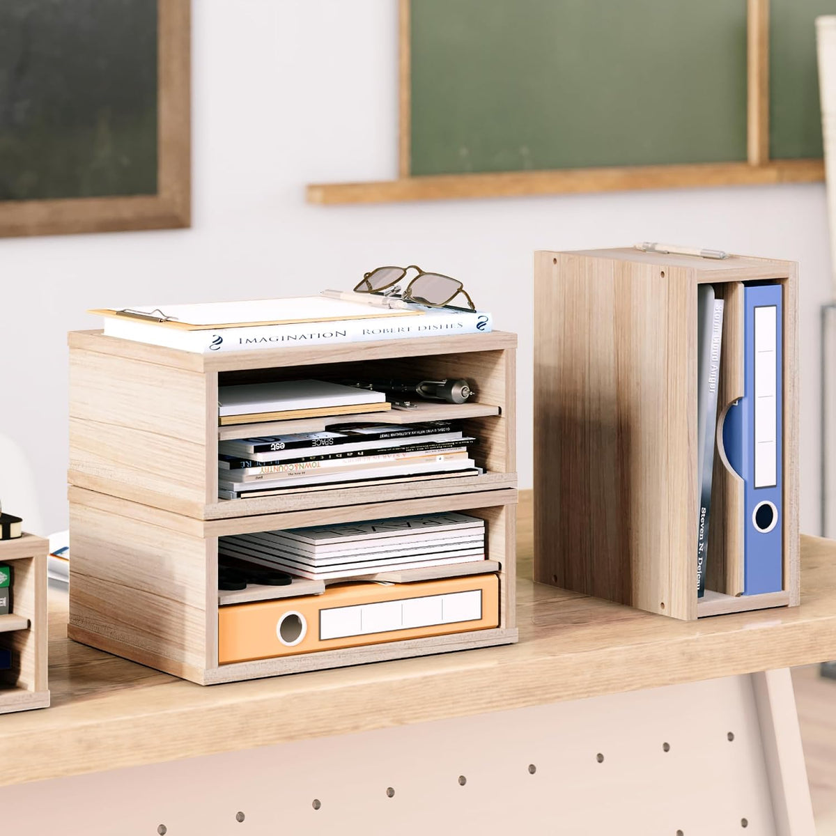 Ballucci 2-Tier Wooden Desk Organizer, Office Desk Organization, Mail Sorter, Paper Tray, File Folder Holder, Desktop