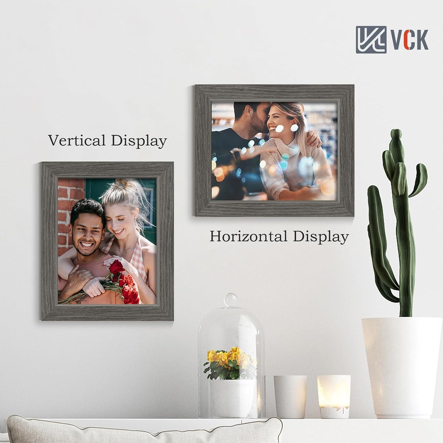 VCK 8x10 Picture Frame Grey 4 Pack, Wide Thick Wood Border, for Photo | Exclusive Woodgrain, Wall/Tabletop, HD