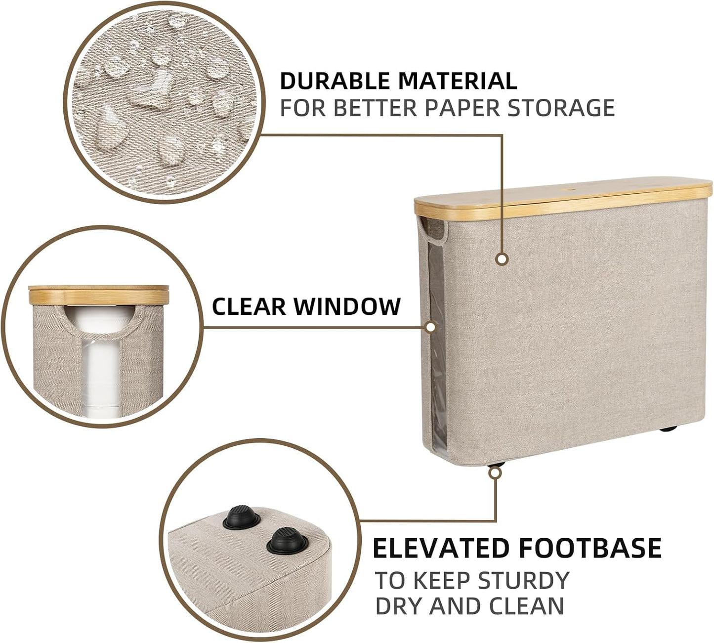 StorageWorks Toilet Paper Storage Basket with Bamboo Lid & Window | See Rolls at a Glance with Clear Window, Holds 12