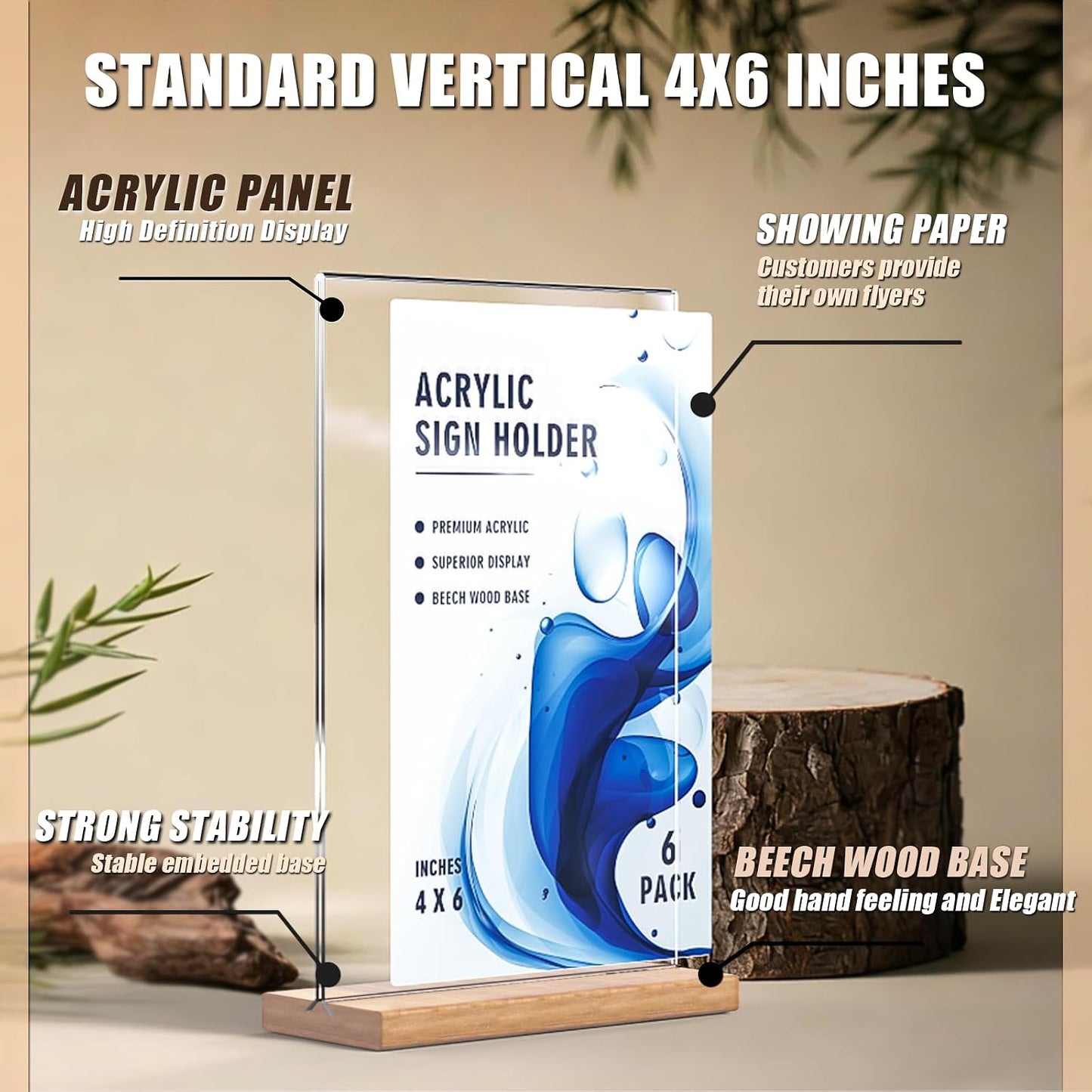 Acrylic Table Top Sign Holder / 4*6 / 4 x 6 / Set of 6