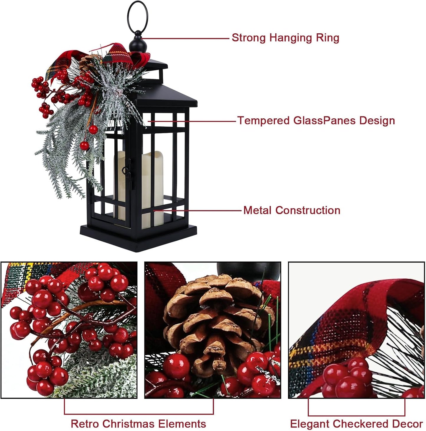 2Packs Christmas Candle Lantern14 Inch, Garden Flashing Candle Light, Decorative Hanging Lantern for Indoor Home Tables