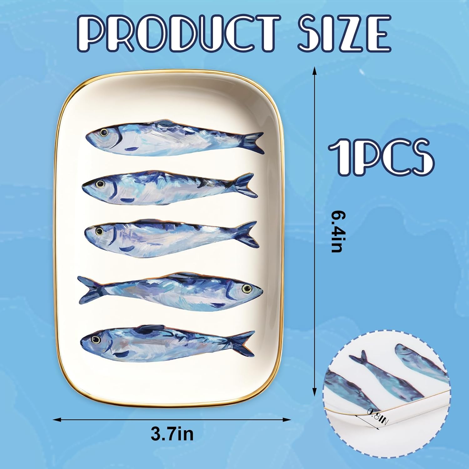 Sardines Trinket Tray Ceramic Jewelry Dish Aesthetic Fish Decorative Key Tray