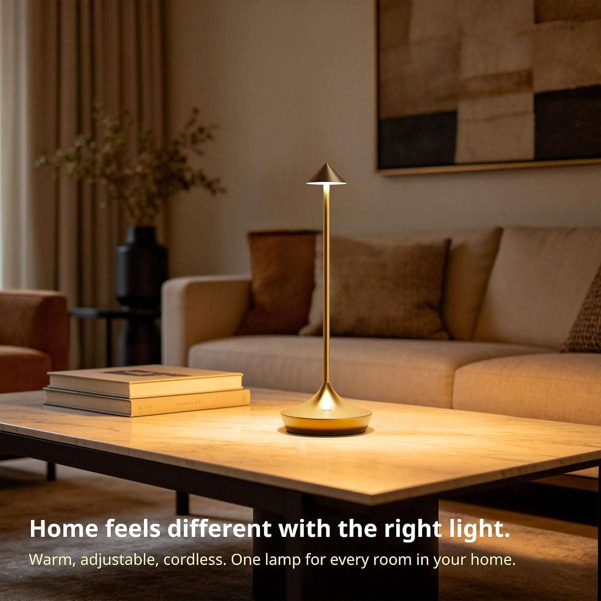 Cordless Rechargeable Table Lamp, Long-Lasting 60-Hr Battery, Dimmable LED | Set of 2 Gold with IP54 6000mAh 3 Color