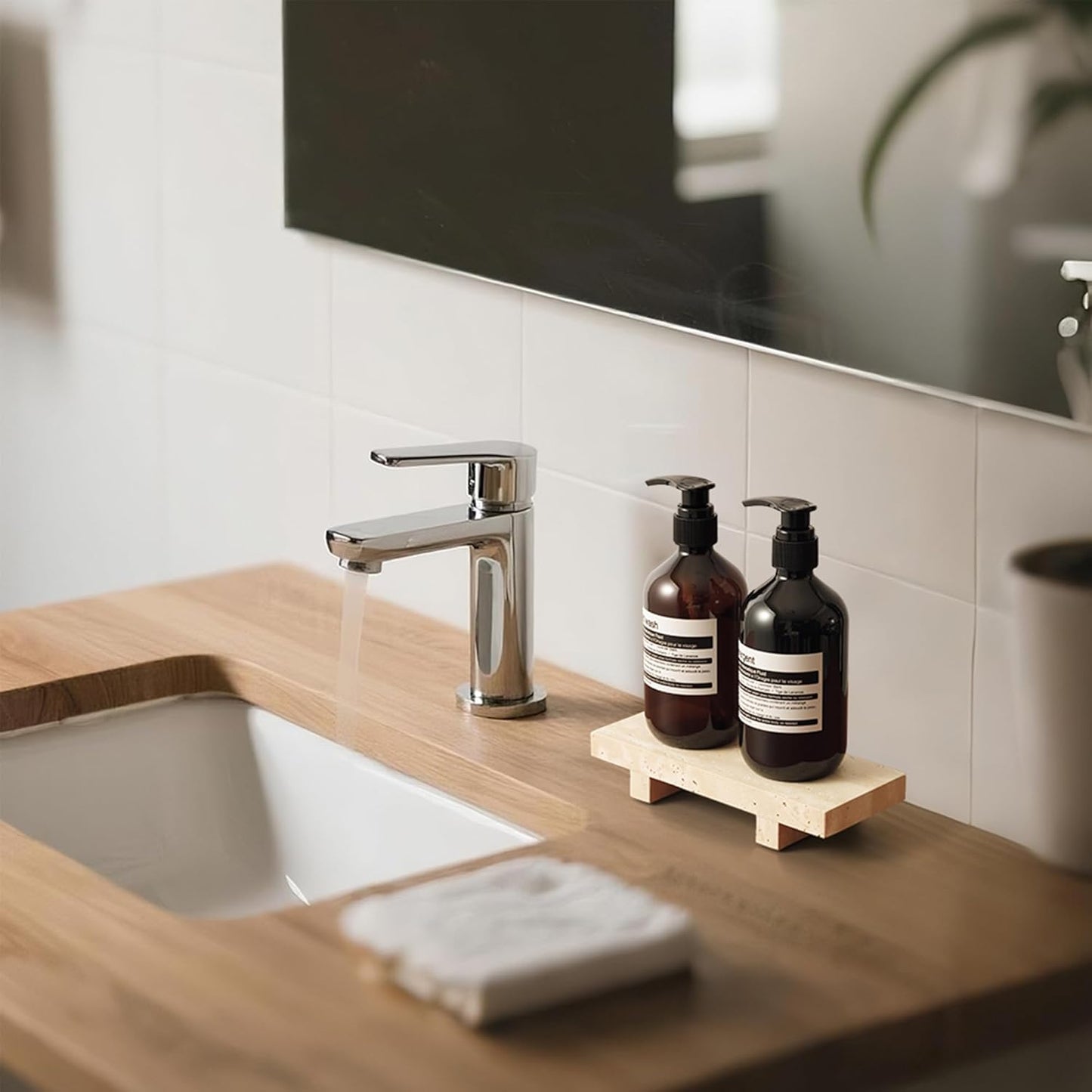 Travertine Soap Tray / Beige / 8.6 x 3.5