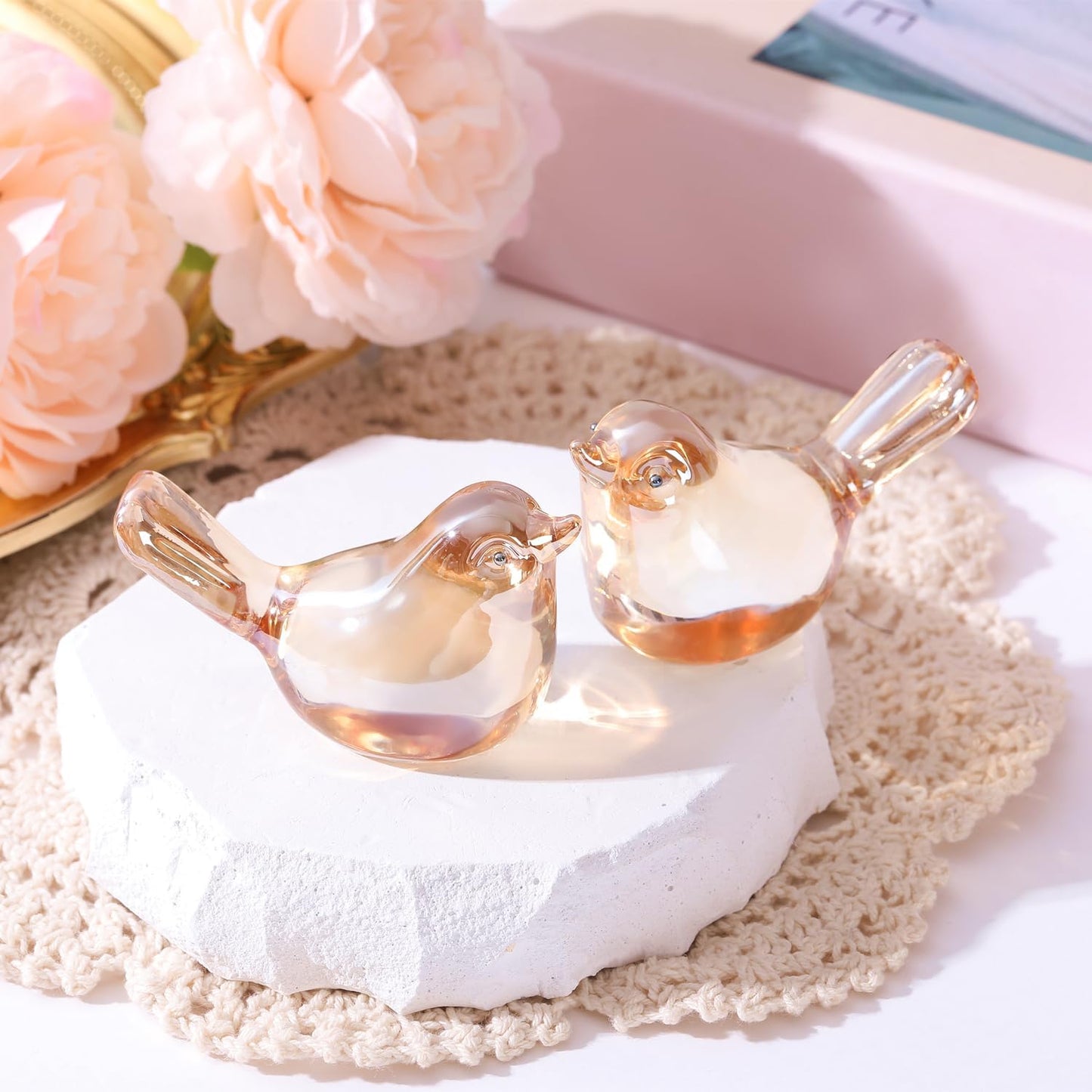 Small Bird Figurines Home Decor Glass Crystal Bird Statue Modern Style Decorative Ornaments / Gold