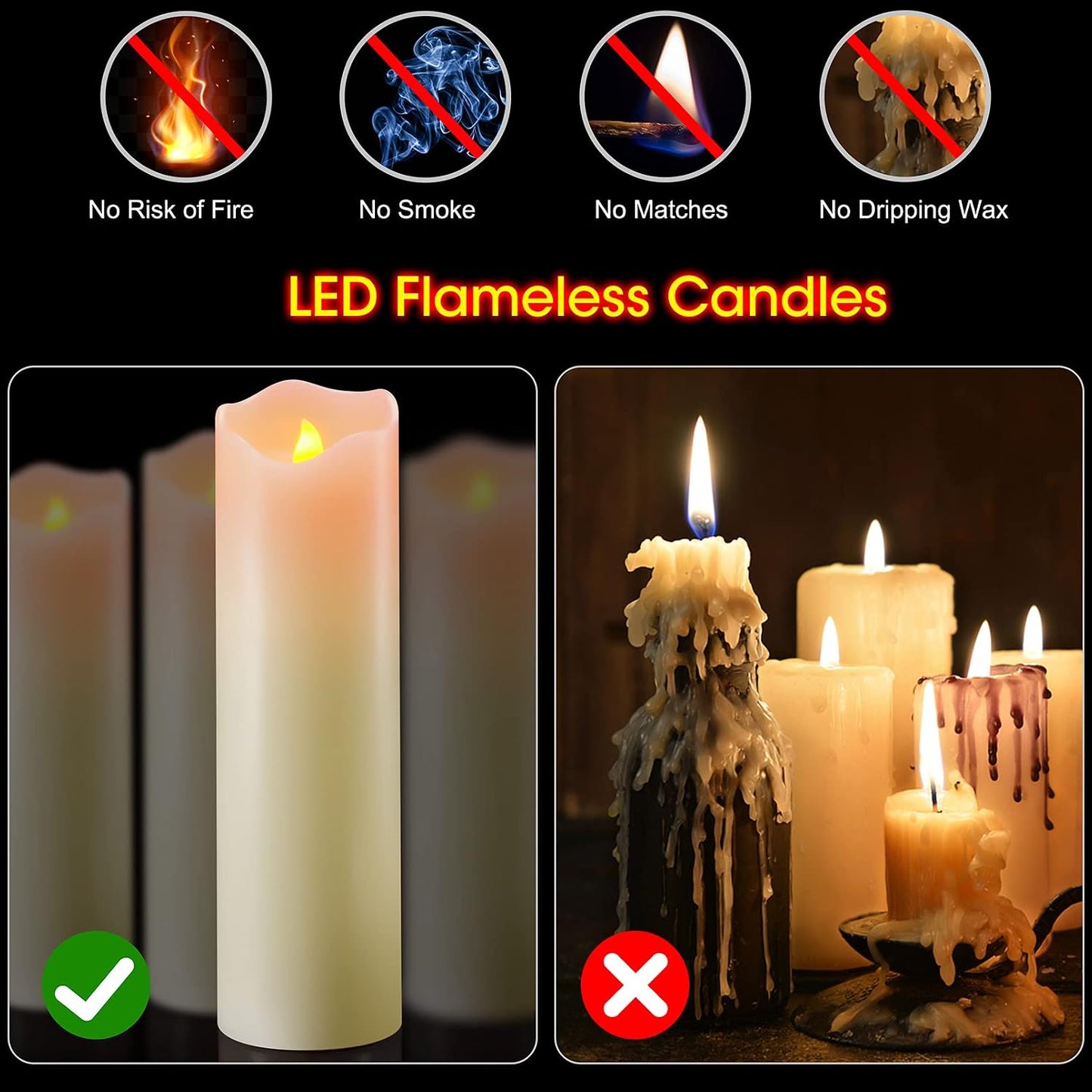 PChero 10" x 3" Flickering Flameless Candles with Remote and Timers | Real Wax, Set of 2, Battery Operated LED Pillar