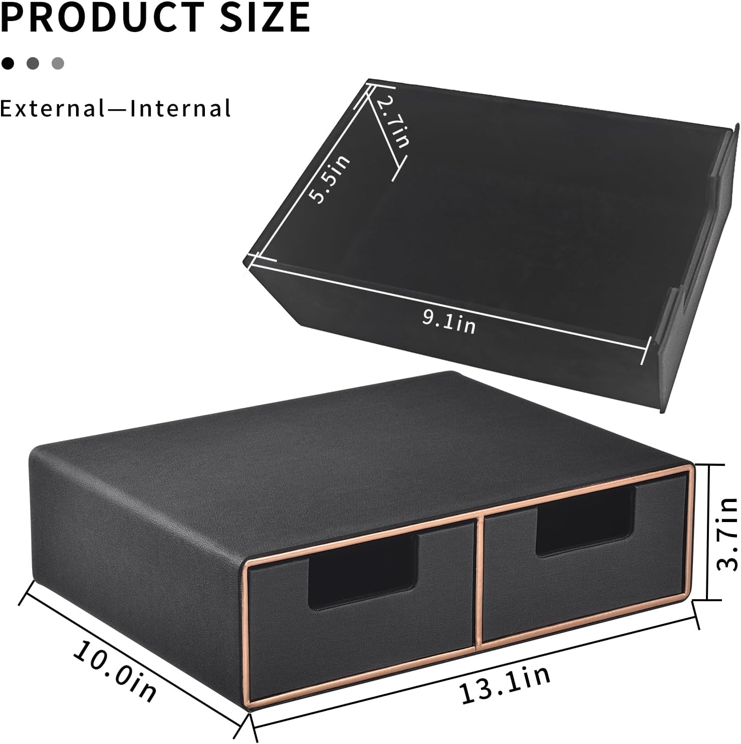Linen Leather Desk Organizer and monitor stand with Drawers－Mini Desktop Drawer Organizer Stackable－Tabletop