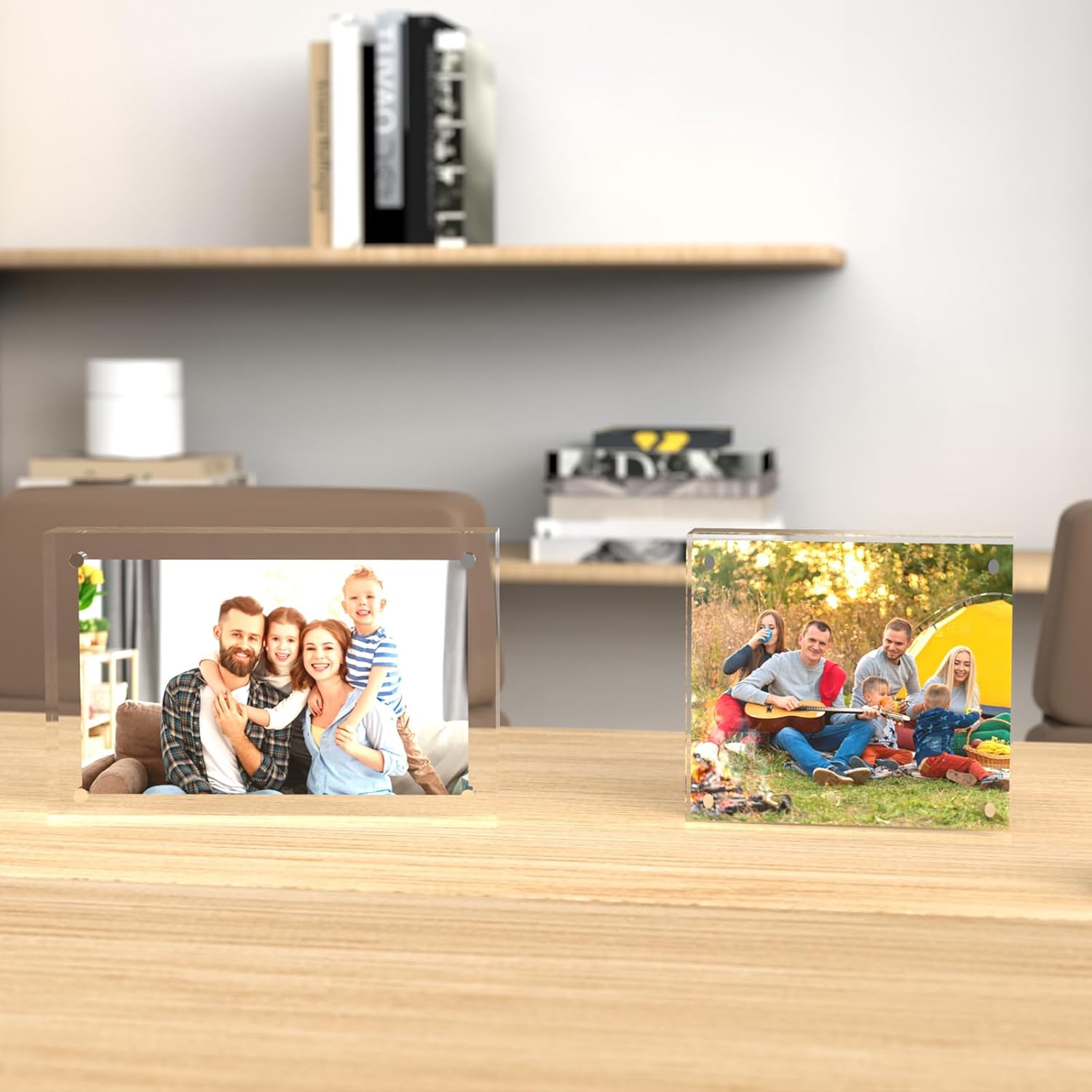 ILYXY 5 Pack Acrylic Frame 8x8, 20% Thicker, 24mm Thick Frameless Clear Square Picture Frame, Double Sided Magnetic