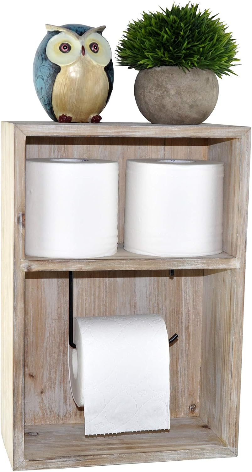 Wall Mount Toilet Paper Holder, Decorative Tissue Paper Roll Dispenser Floating Shelf, Recessed Cubby Box Bracket