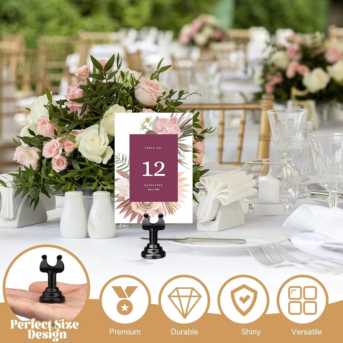 24 Pcs Black Table Number Holders Metal 1.8 in Place Card Holder | Harp Clip Place Cards Stands for Wedding Restaurant