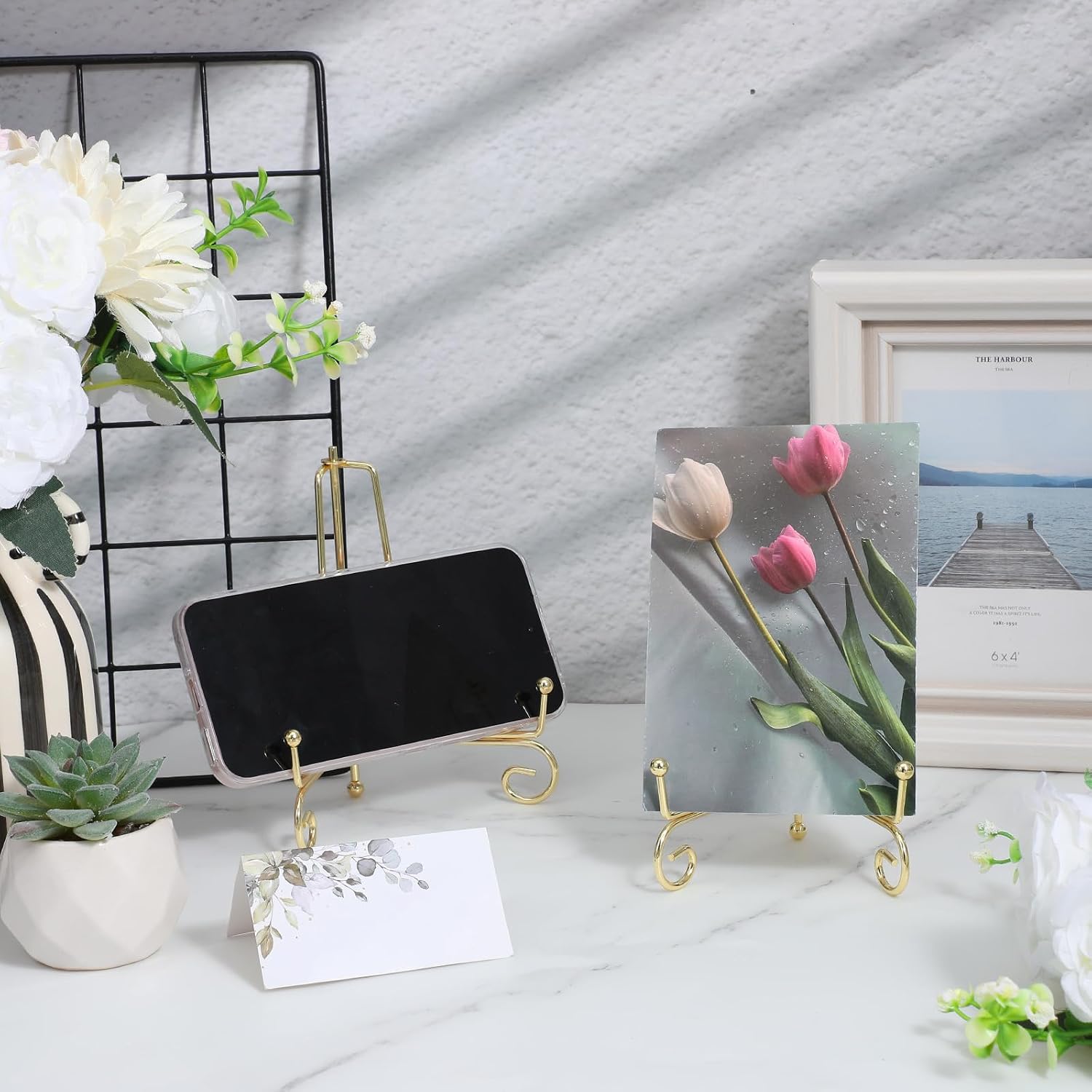 Decorative Metal Plate Holders Foldable Easel Holder Picture / Gold / 6 Inch / Set of 12