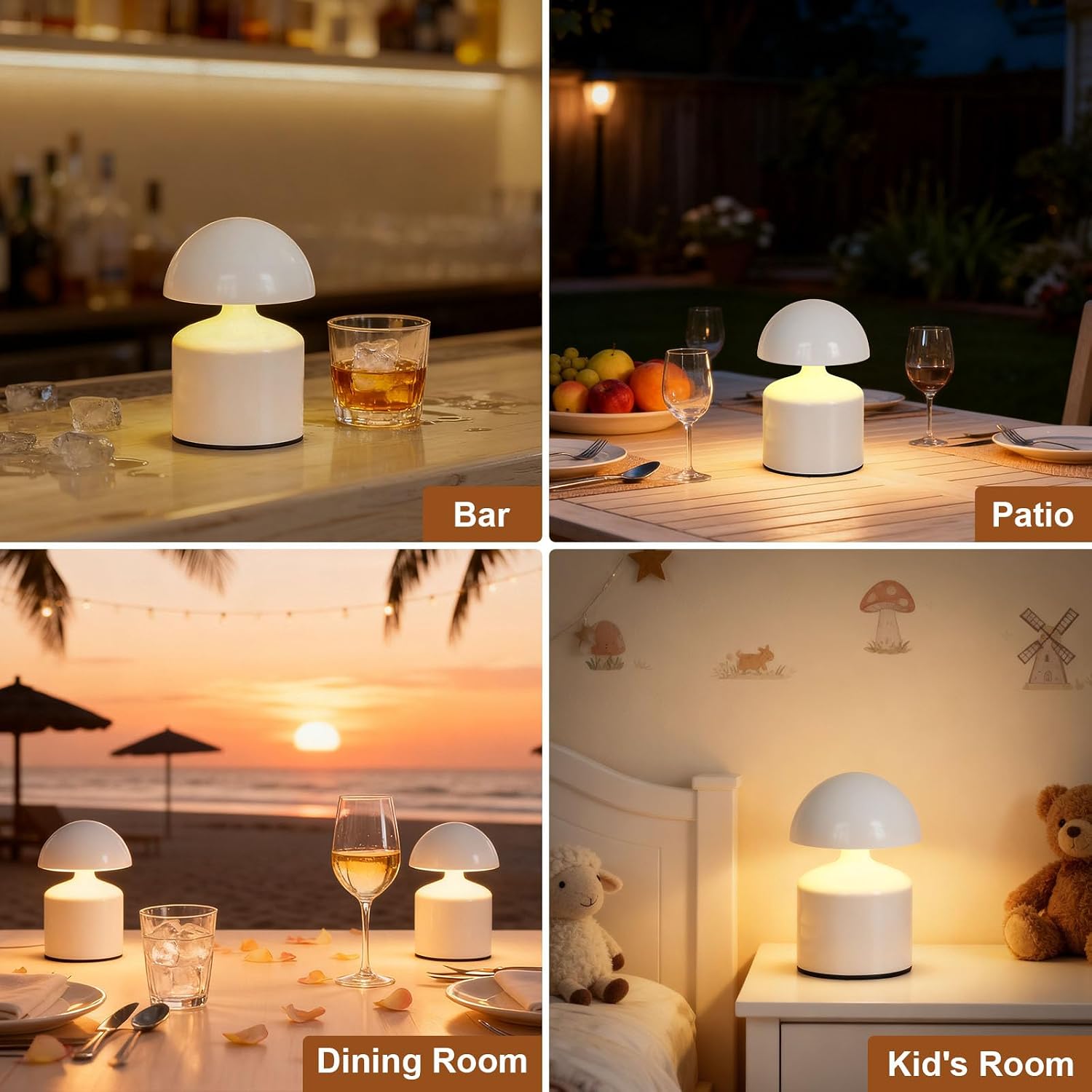 SAIWEYA Modern Cordless Mushroom Small Table Lamp, Dimmable Touch Battery | 3-Way Dimmable, Mini Rechargeable LED Desk