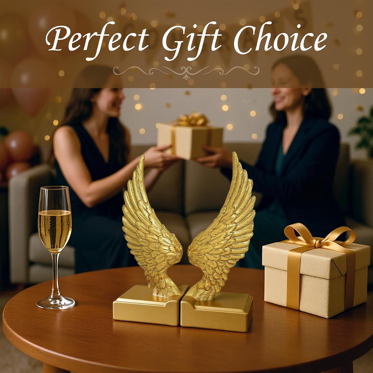 Vintage Gold Bookends / Gold Angel Wings
