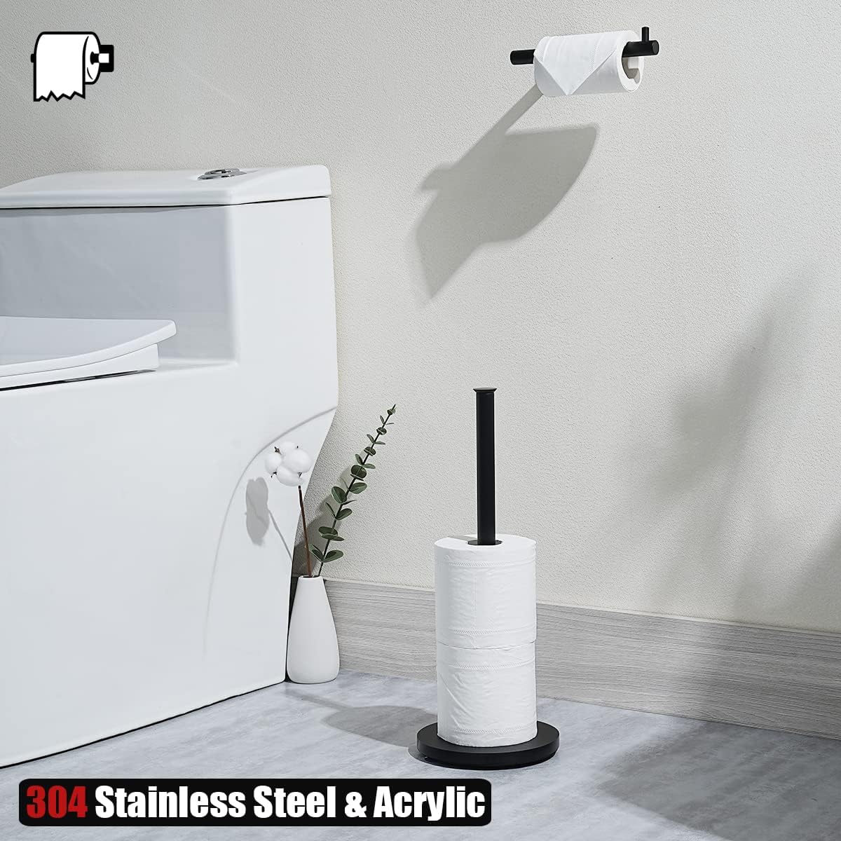 JQK Toilet Paper Storage Stand Matte Black, 304 Stainless Steel Thicken 0.8mm Tissue Reserve Holder 3 Rolls Dispenser
