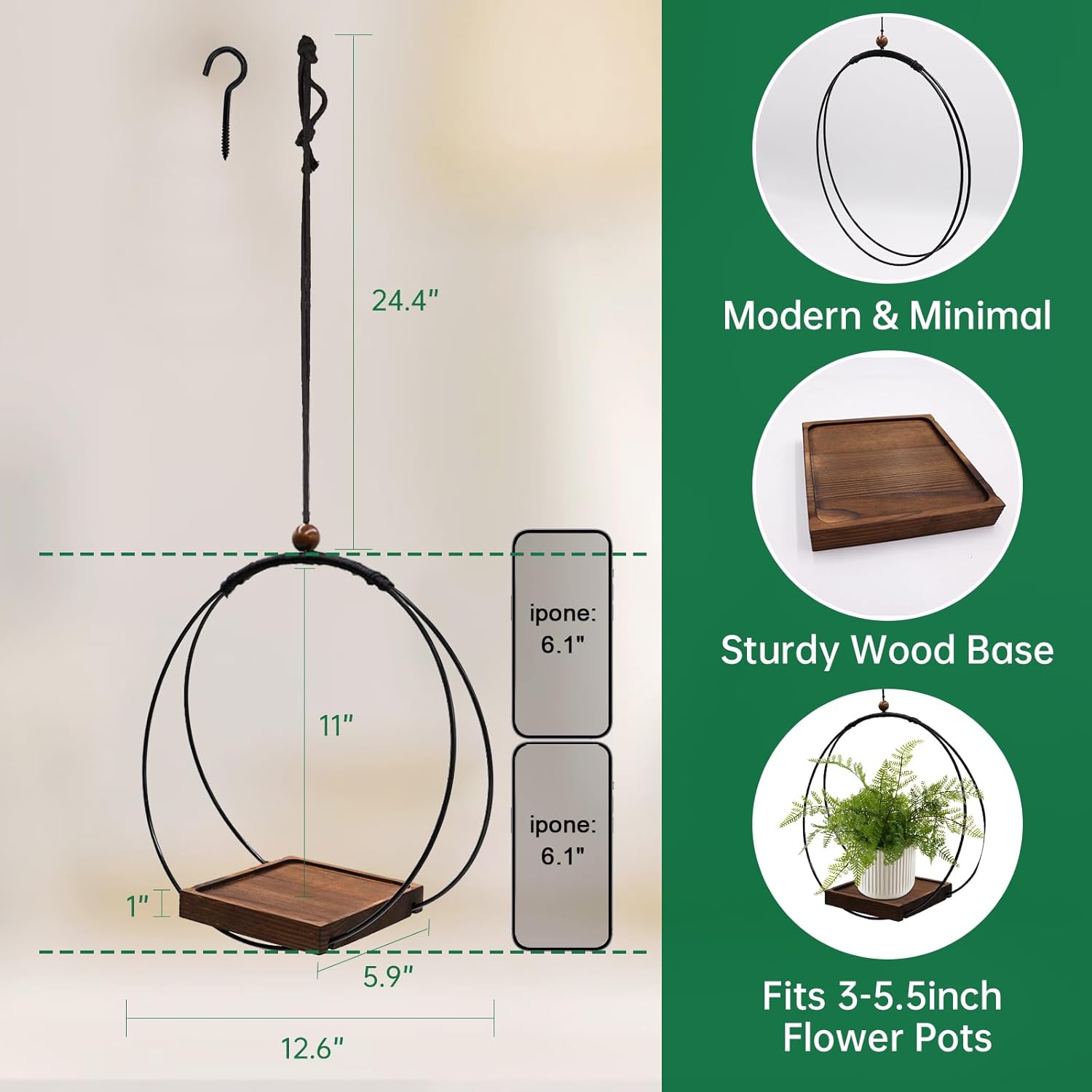 Modern Boho Macrame Plant Hanger / Black