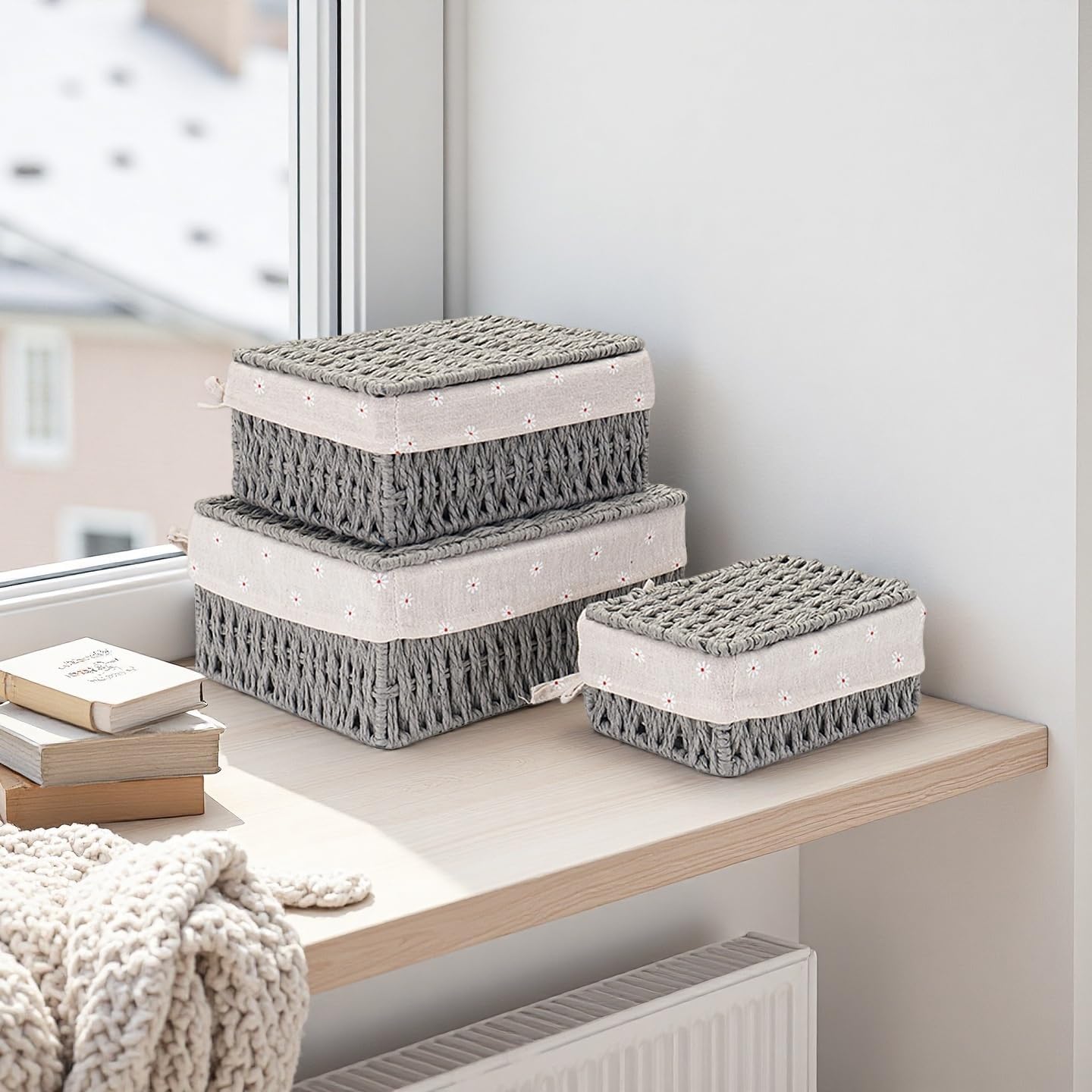 GIB Small Wicker Storage Baskets / Grey