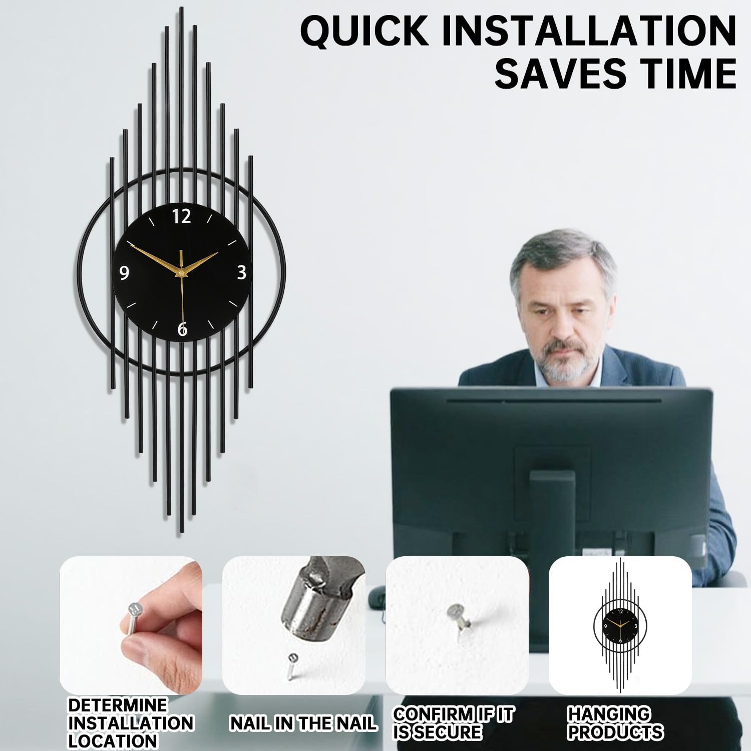 Wall Clock,Decorative Wall Clocks with Silent Quality Quartz Clock Battery Operated,Large Wall Clock for Living